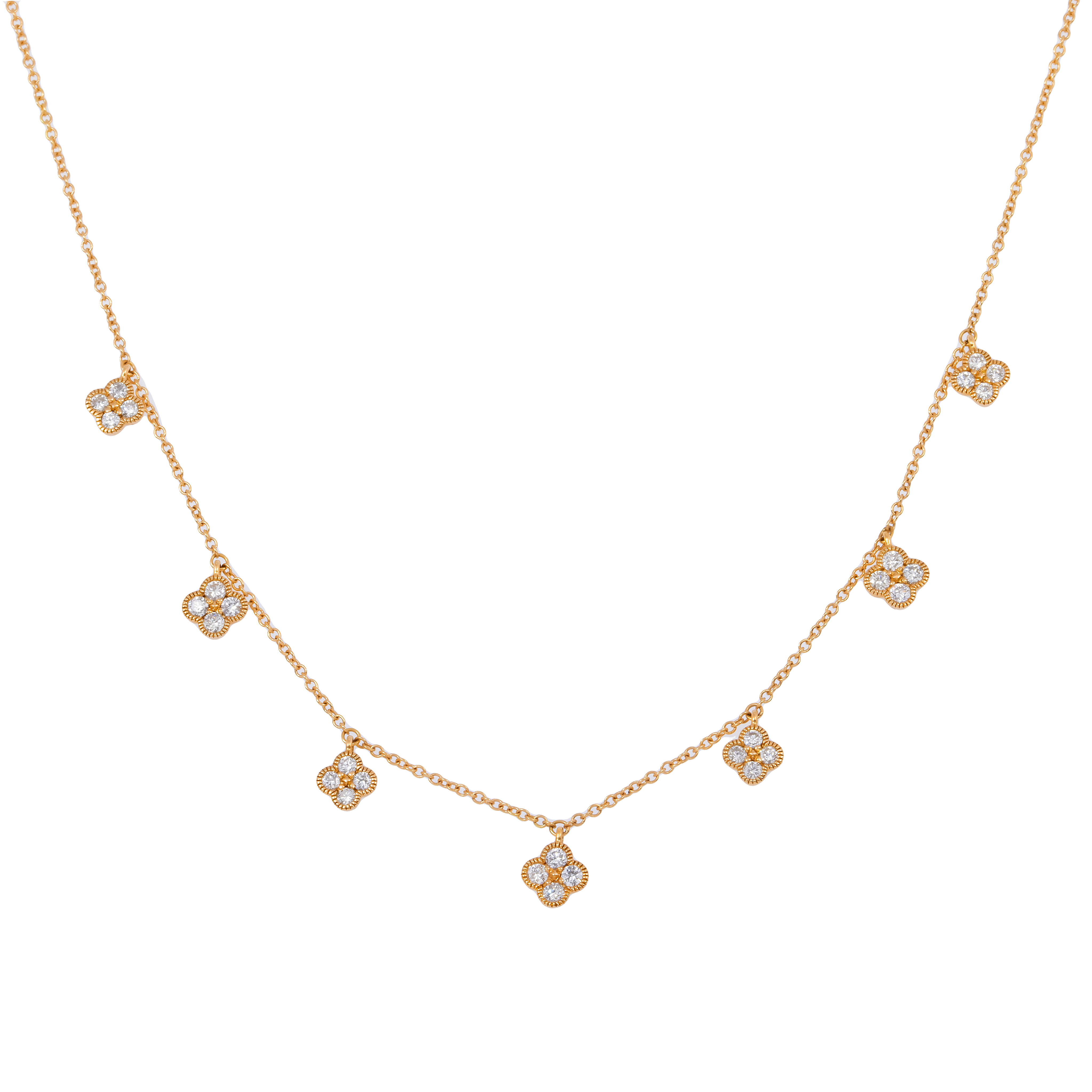 18K GOLD ROUND DIAMOND CLOVER NECKLACE 0.50 CT