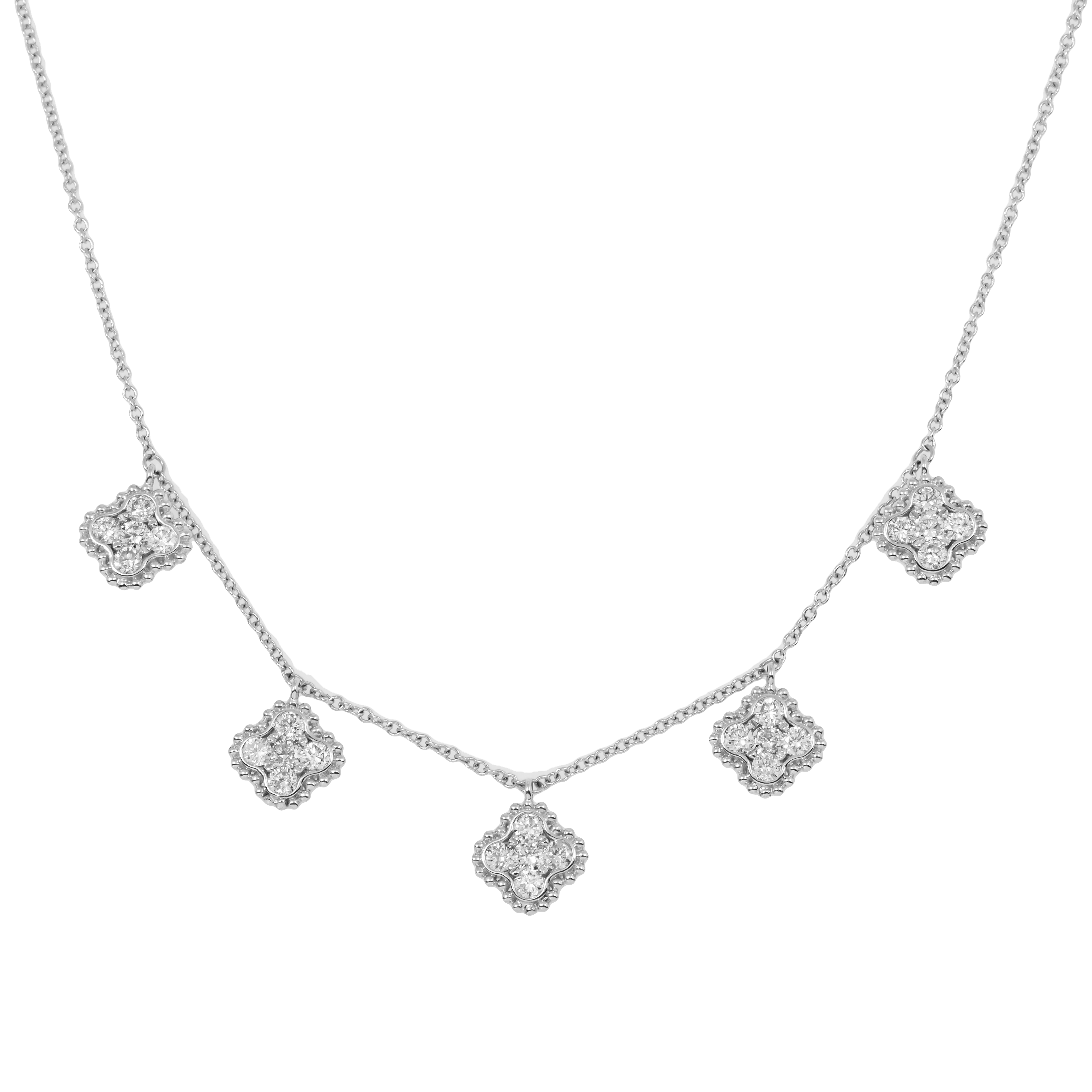 18K GOLD ROUND DIAMOND CLOVER SHAPE NECKLACE 0.95 CT