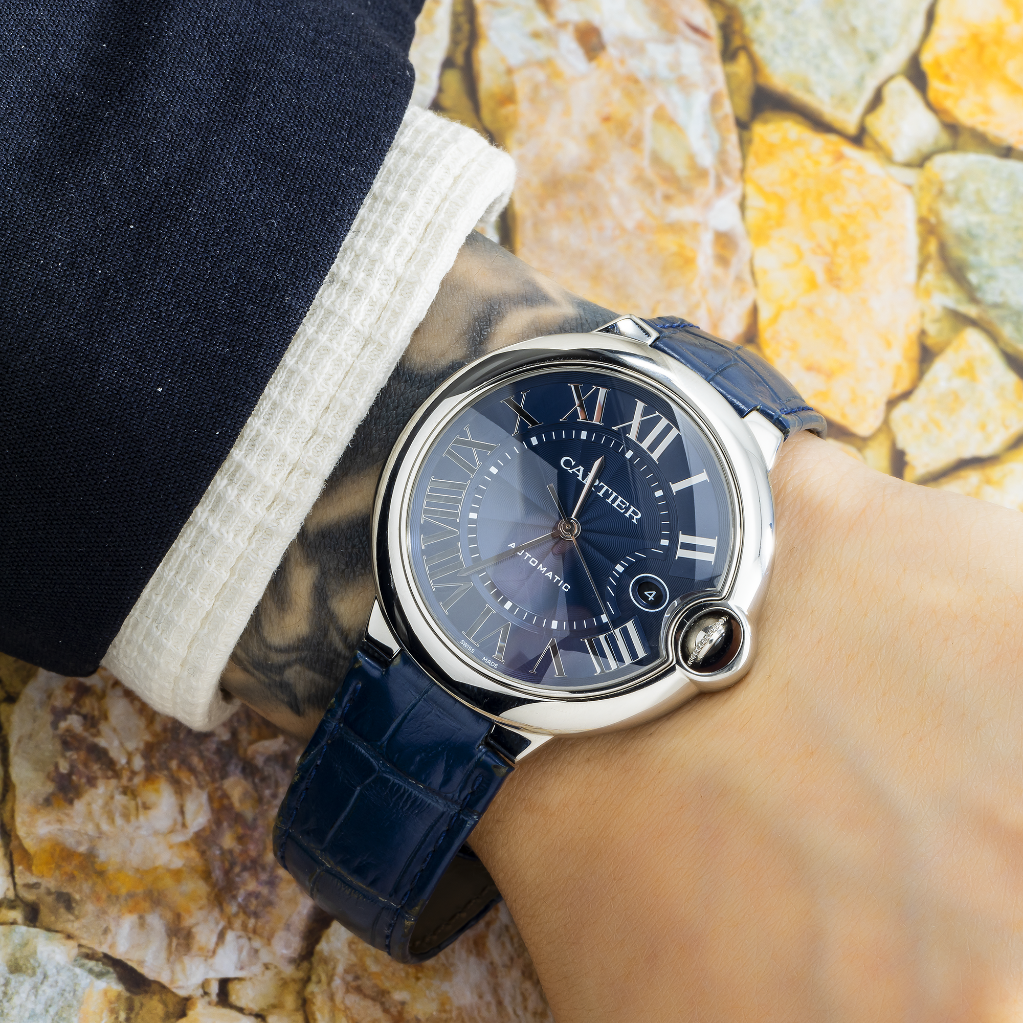 Cartier Ballon Bleu de Cartier WSBB0027 42MM Blue Guilloché Dial With Blue Alligator Strap