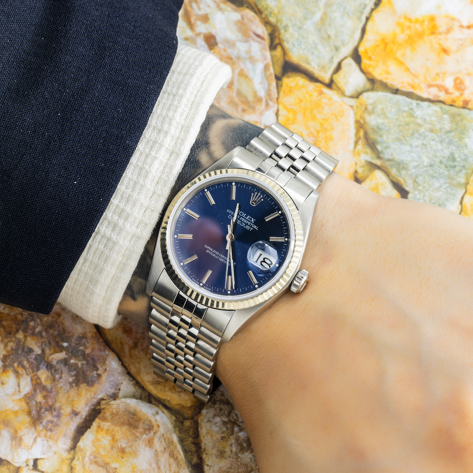 Rolex Datejust 36MM 16014 Blue Dial Fluted Bezel Stainless Steel Jubilee Bracelet