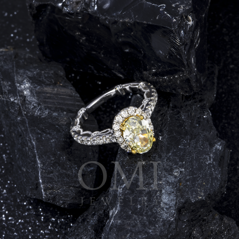 18K GOLD OVAL YELLOW LAB DIAMOND CLUSTER HALO ENGAGEMENT RING 2.99 CTW