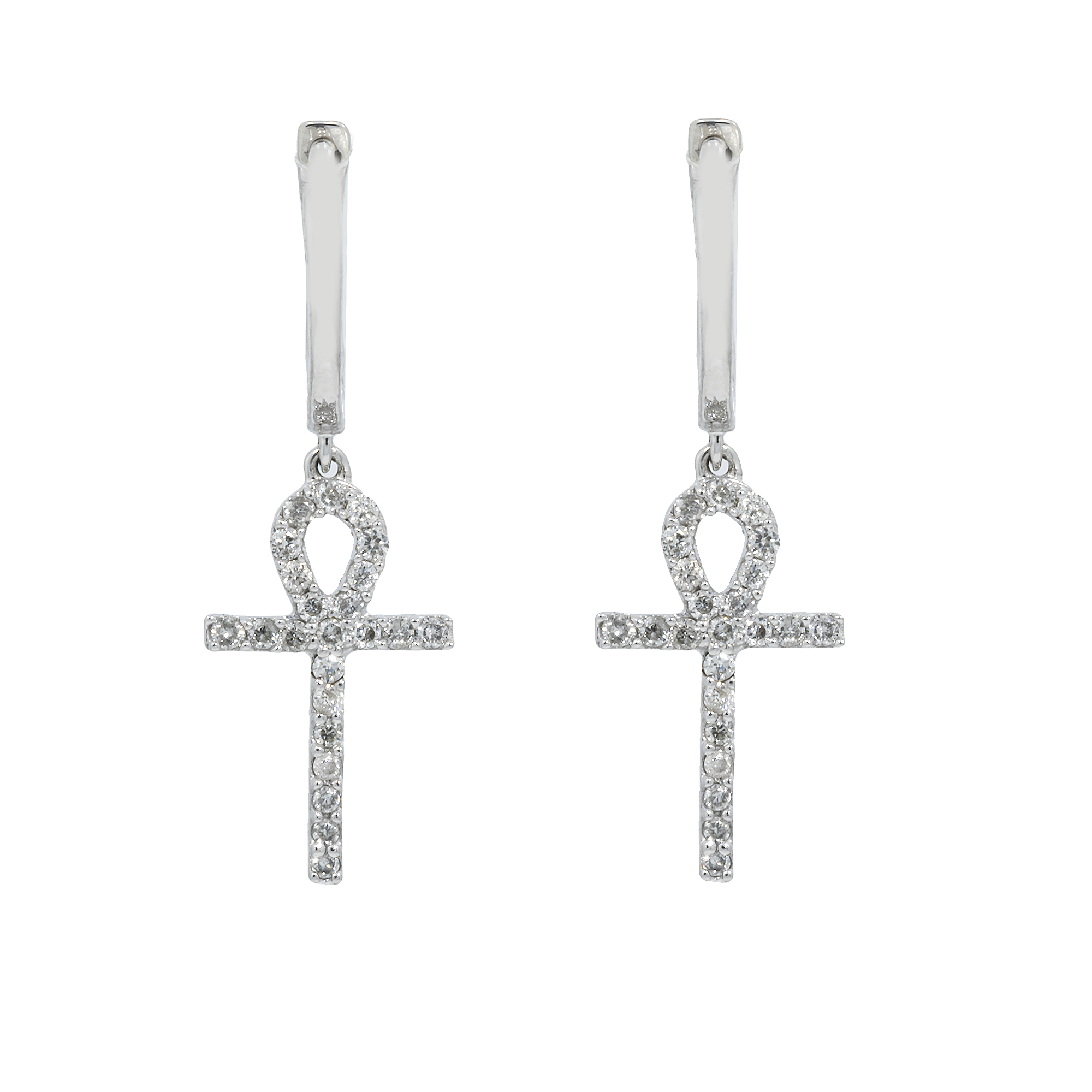 10K GOLD DIAMOND DANGLING ANKH EARRINGS 0.30 CTW