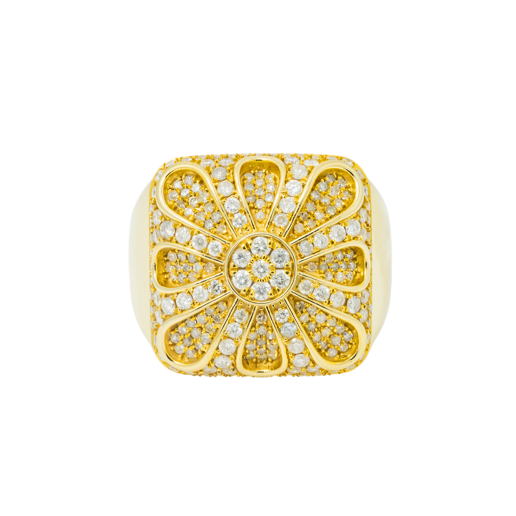14K GOLD ROUND DIAMOND CLUSTER FLOWER STATEMENT RING 1.77 CT