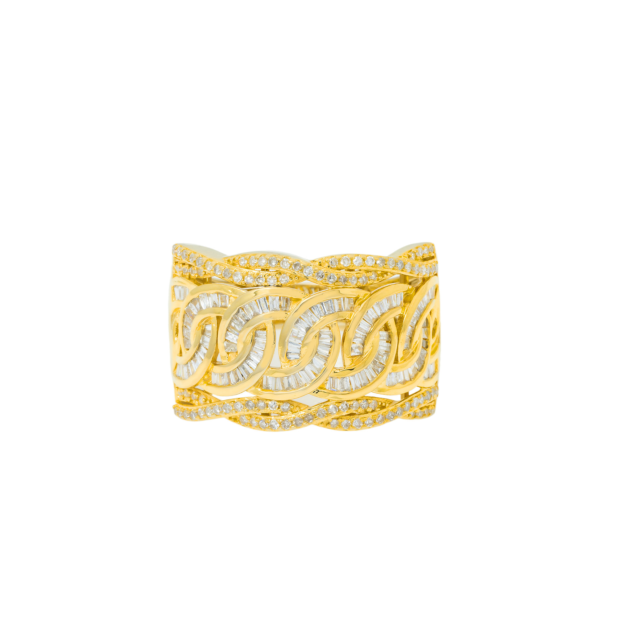 14K GOLD ROUND AND BAGUETTE DIAMOND STATEMENT RING 0.82 CT