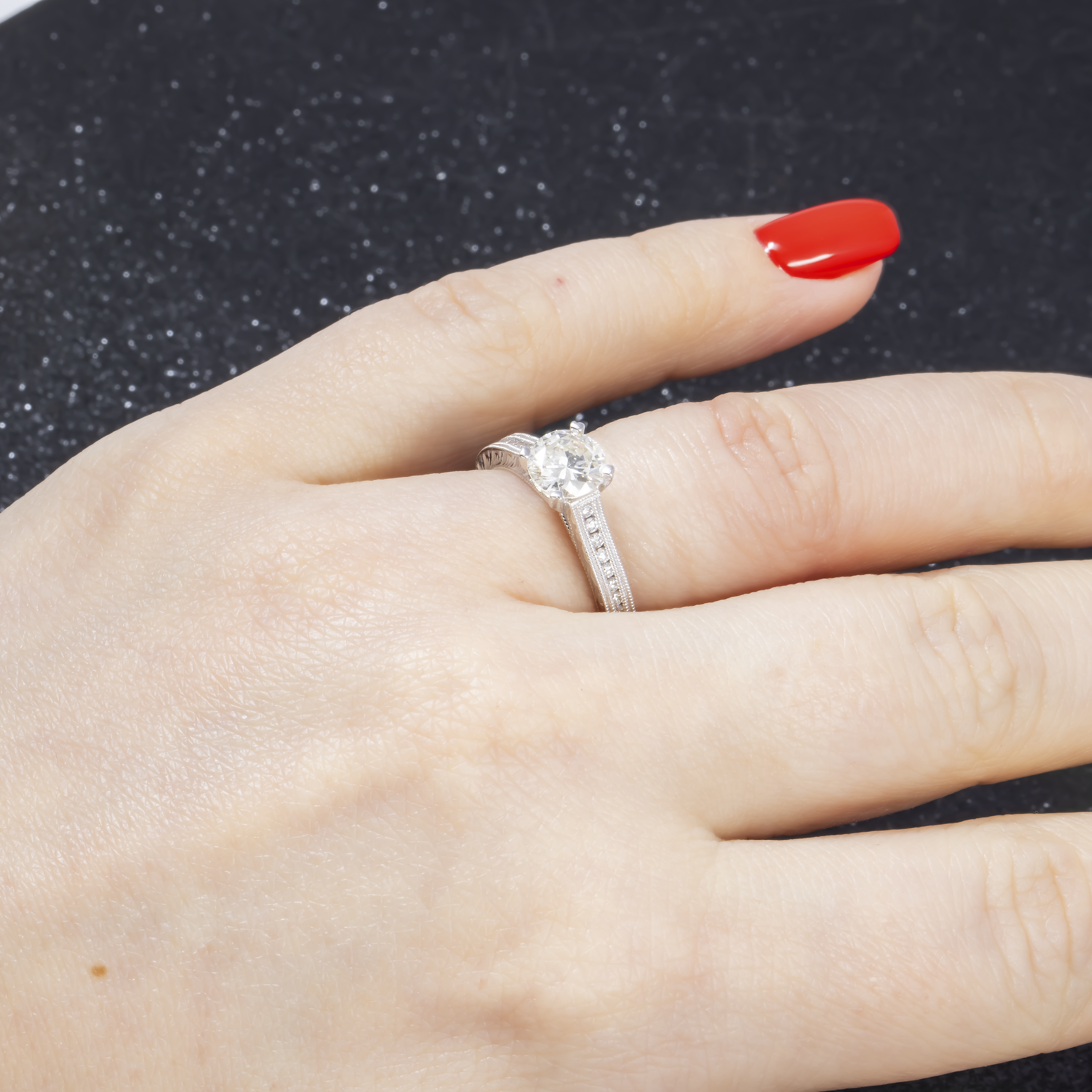 18K GOLD SOLITAIRE WITH SIDE STONES LAB DIAMOND ENGAGEMENT RING 1.30 CTW