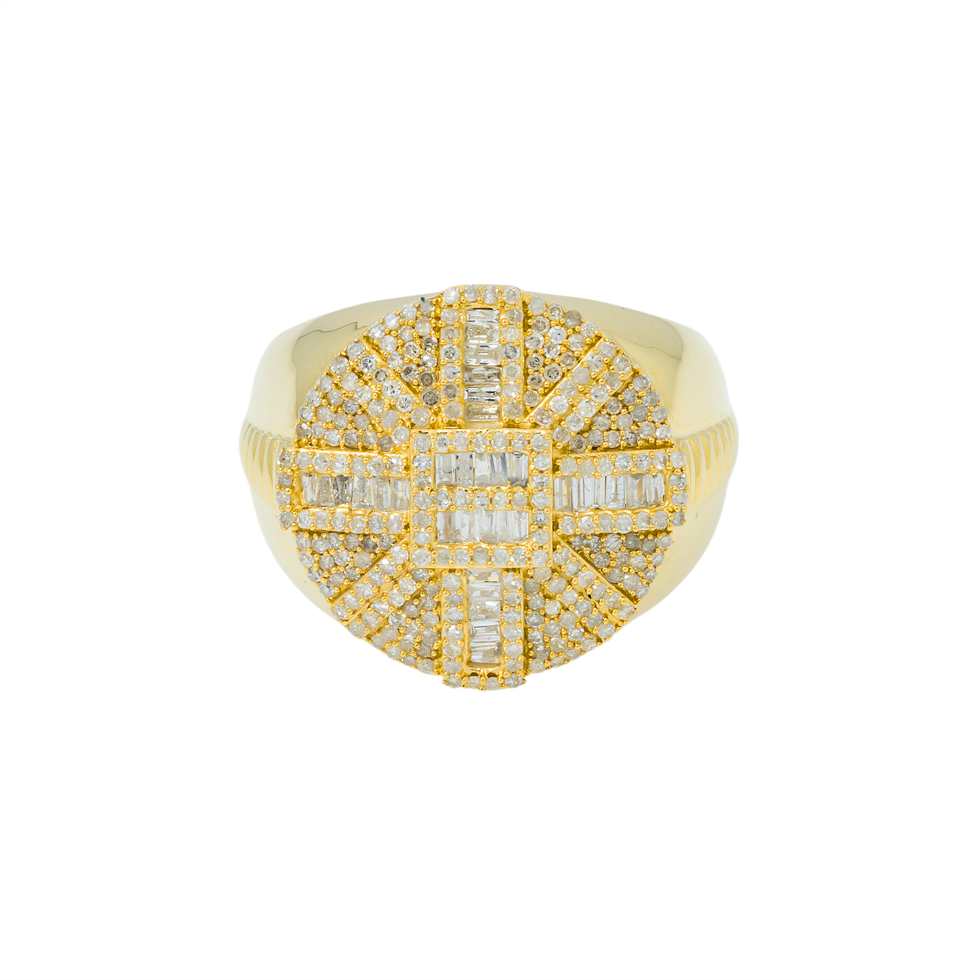 14K GOLD ROUND AND BAGUETTE DIAMOND STATEMENT RING 1.07 CT