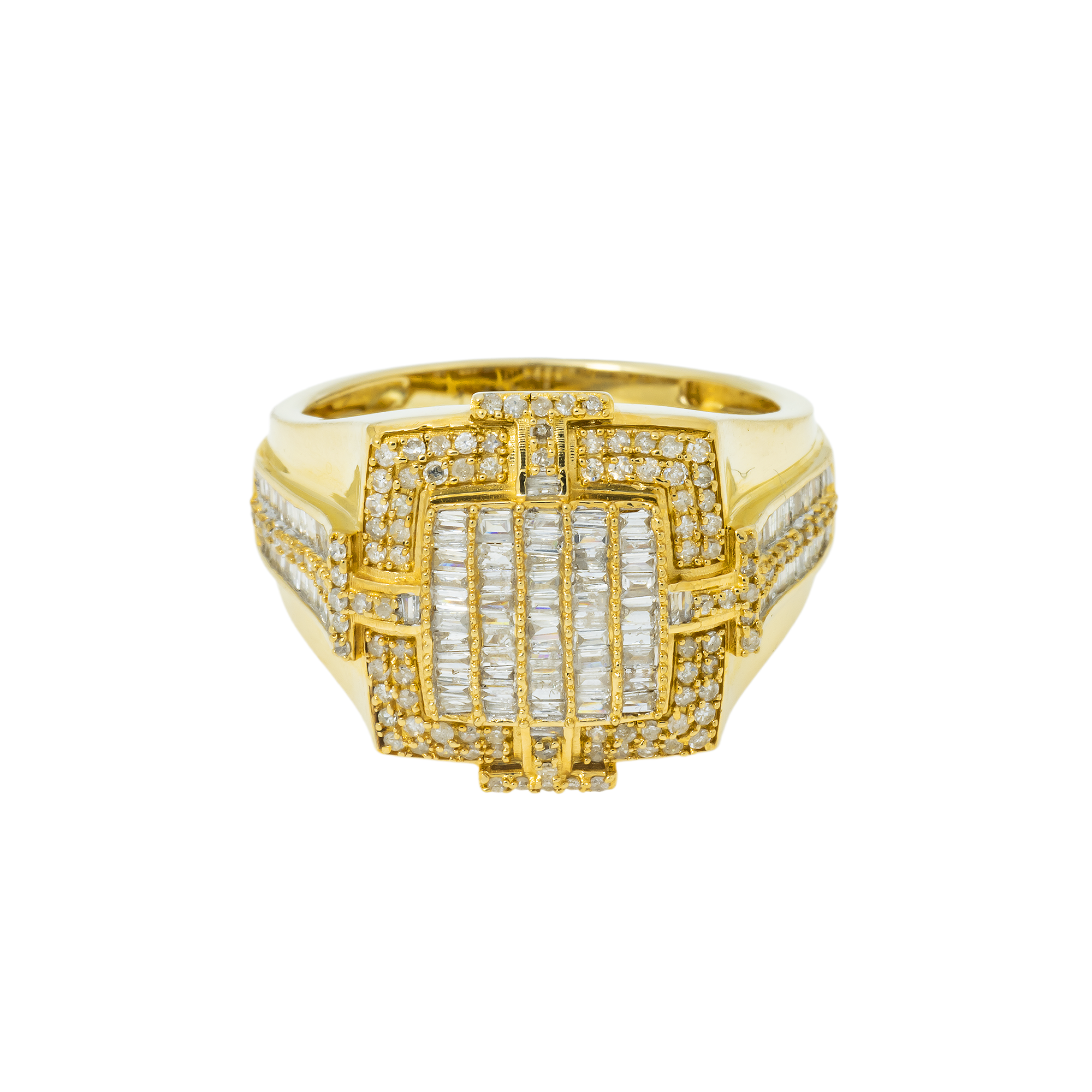 14K GOLD ROUND AND BAGUETTE DIAMOND SQUARE STATEMENT RING 1.01 CT