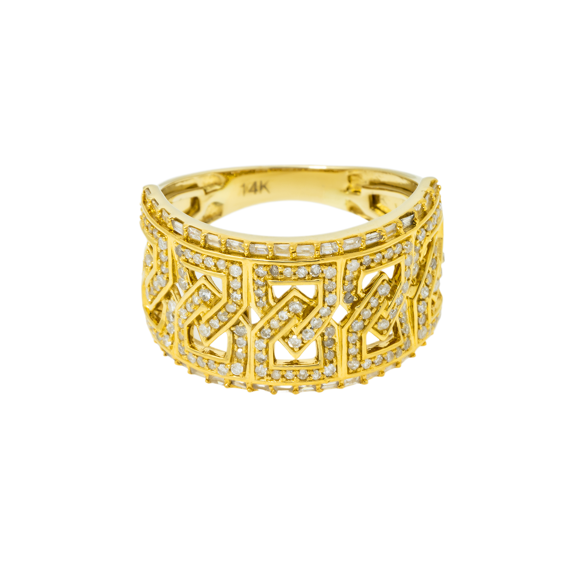 14K GOLD ROUND AND BAGUETTE DIAMOND STATEMENT RING 0.76 CT