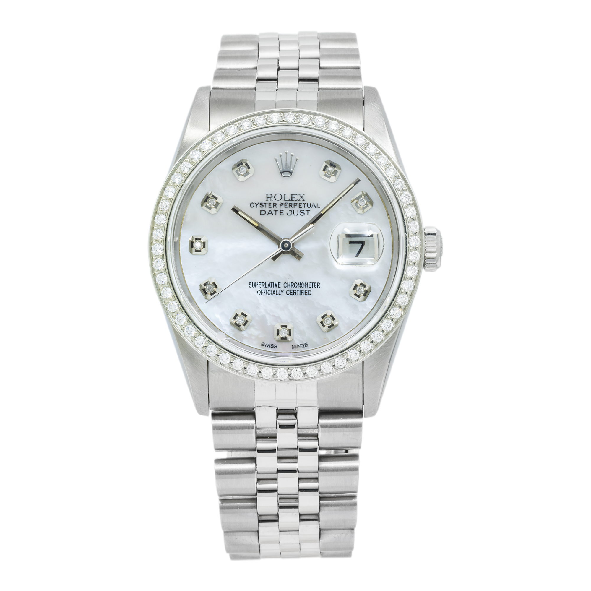 Rolex Datejust 36MM 16234 Mother of Pearl Diamond Dial Diamond Bezel Stainless Steel Jubilee Bracelet