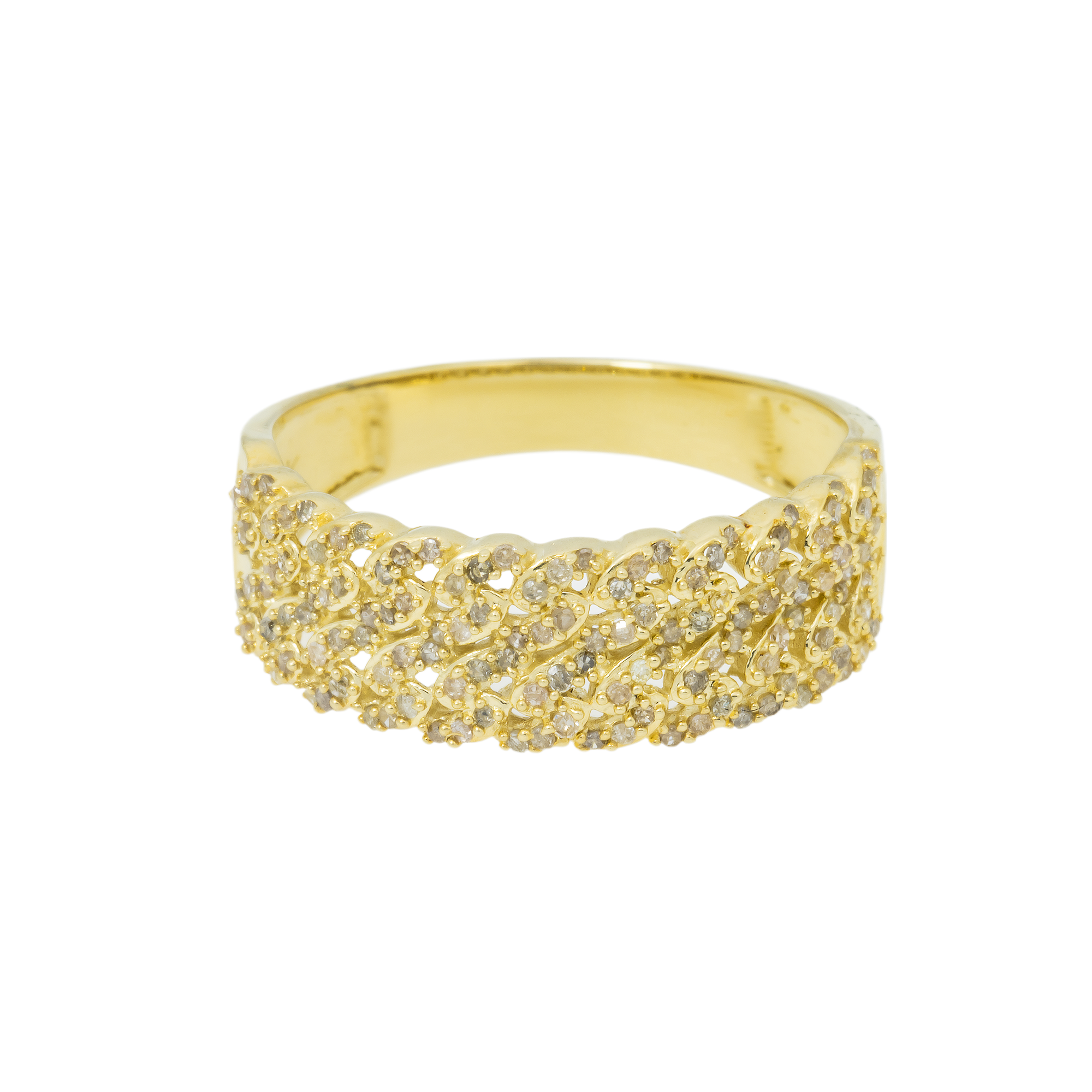 10K GOLD ROUND DIAMOND CUBAN LINK RING 0.45 CT