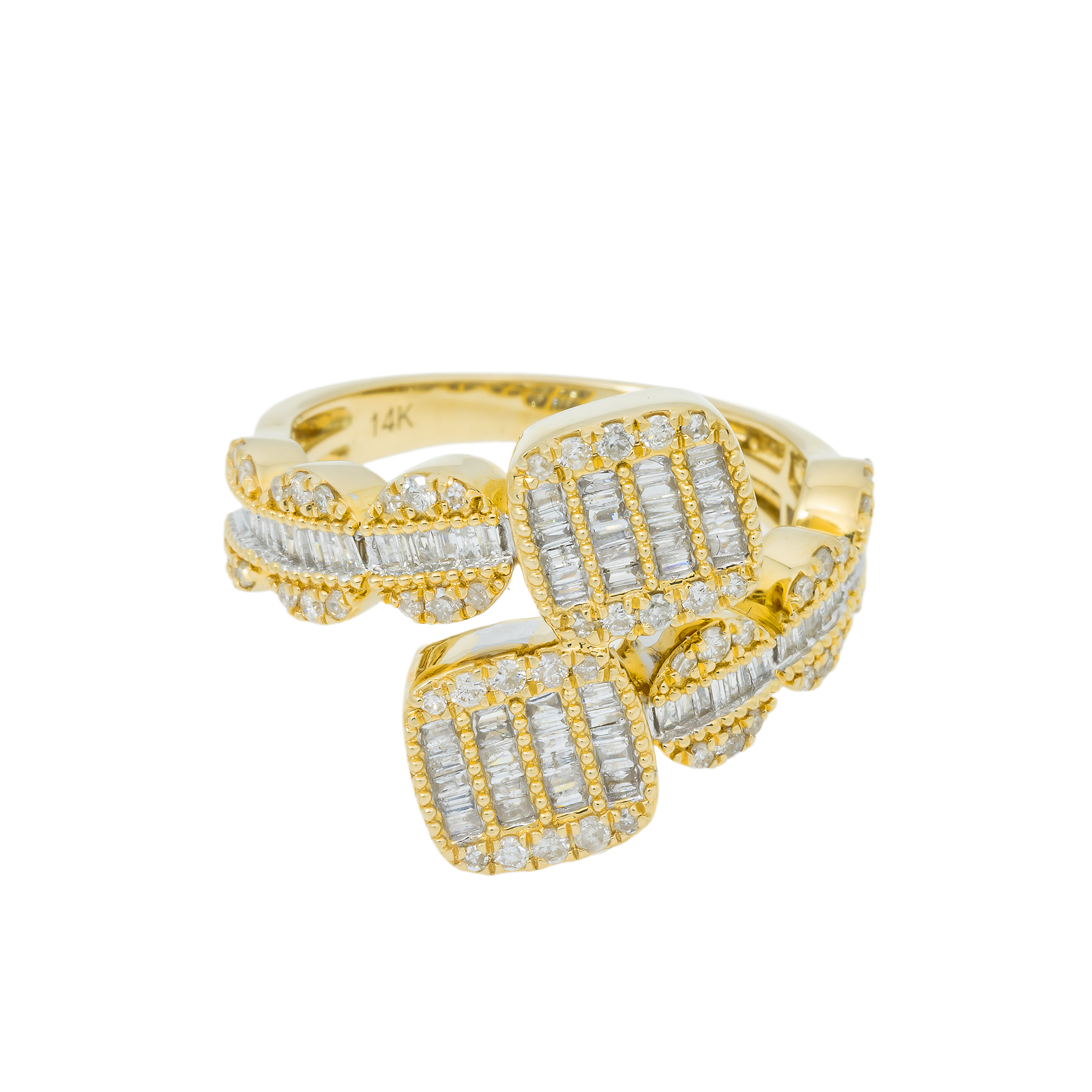 14K GOLD BAGUETTE AND ROUND DIAMOND WRAP RING 0.90 CT