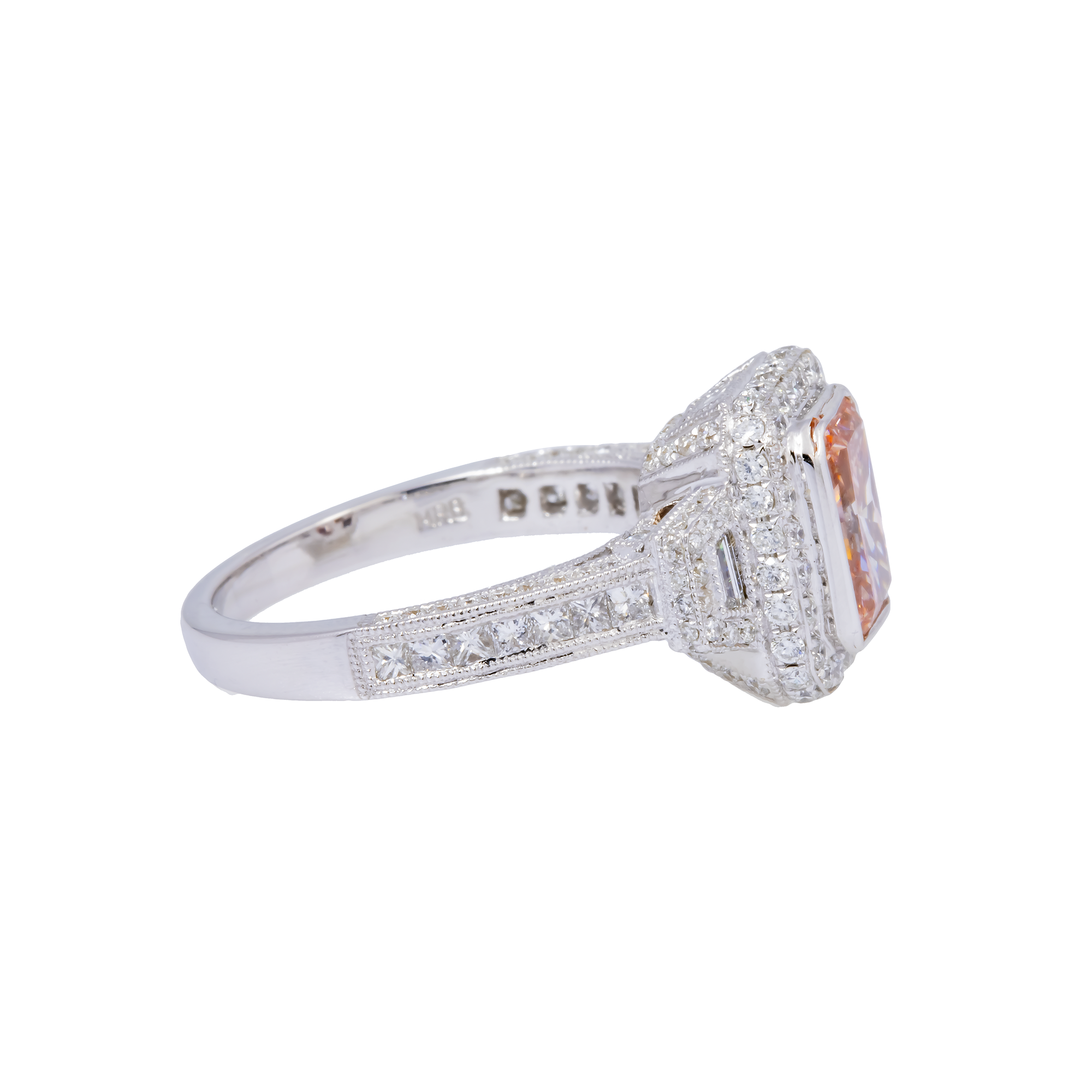 18K GOLD PINK EMERALD LAB HALO DIAMOND ENGAGEMENT RING 1.25 CTW