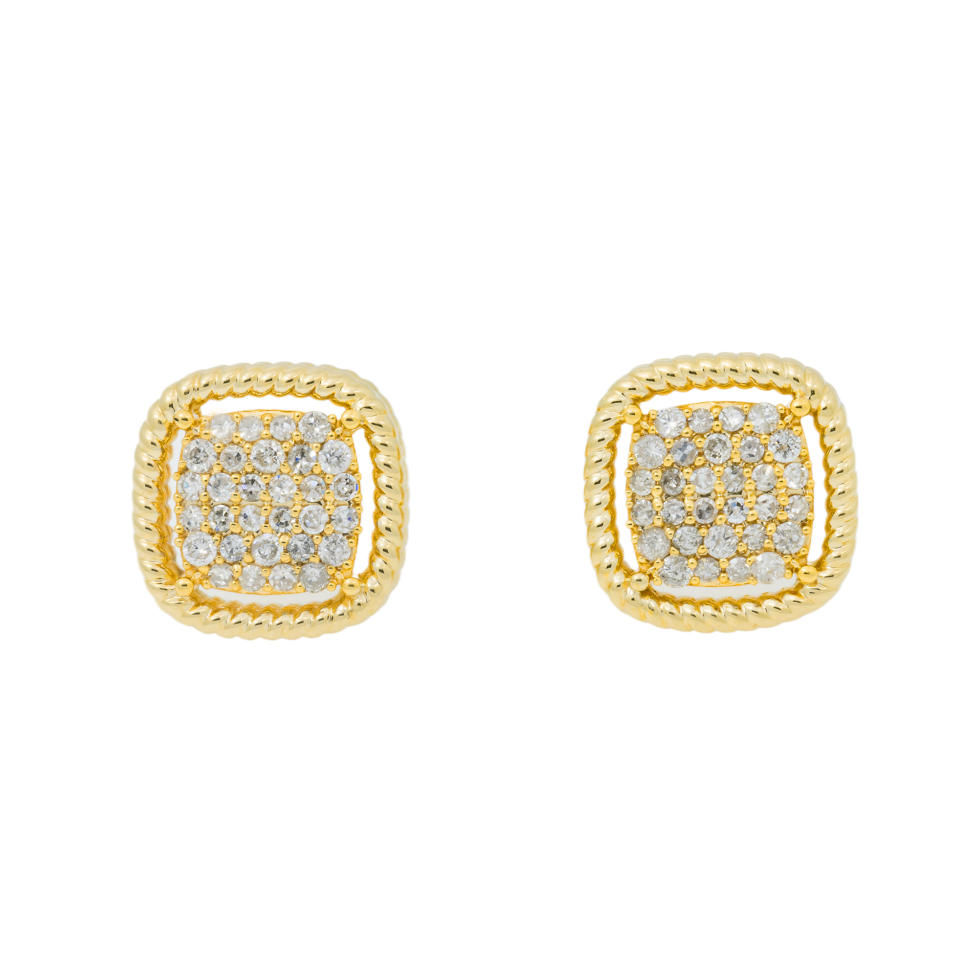 14K GOLD ROUND DIAMOND CLUSTER SQUARE SHAPE EARRINGS 0.50 CTW