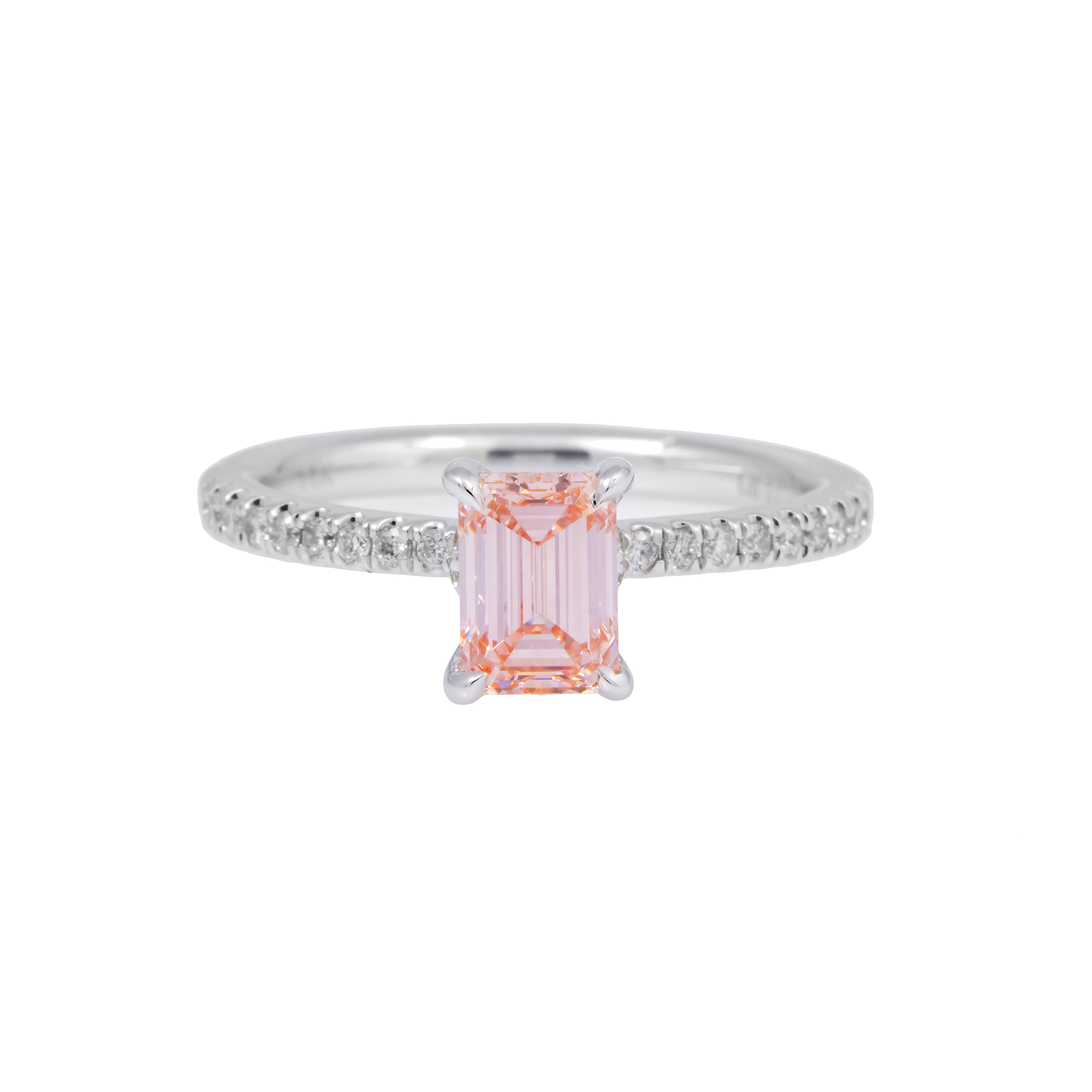 18K GOLD FANCY PINK EMERALD CUT LAB DIAMOND ENGAGEMENT RING CTW