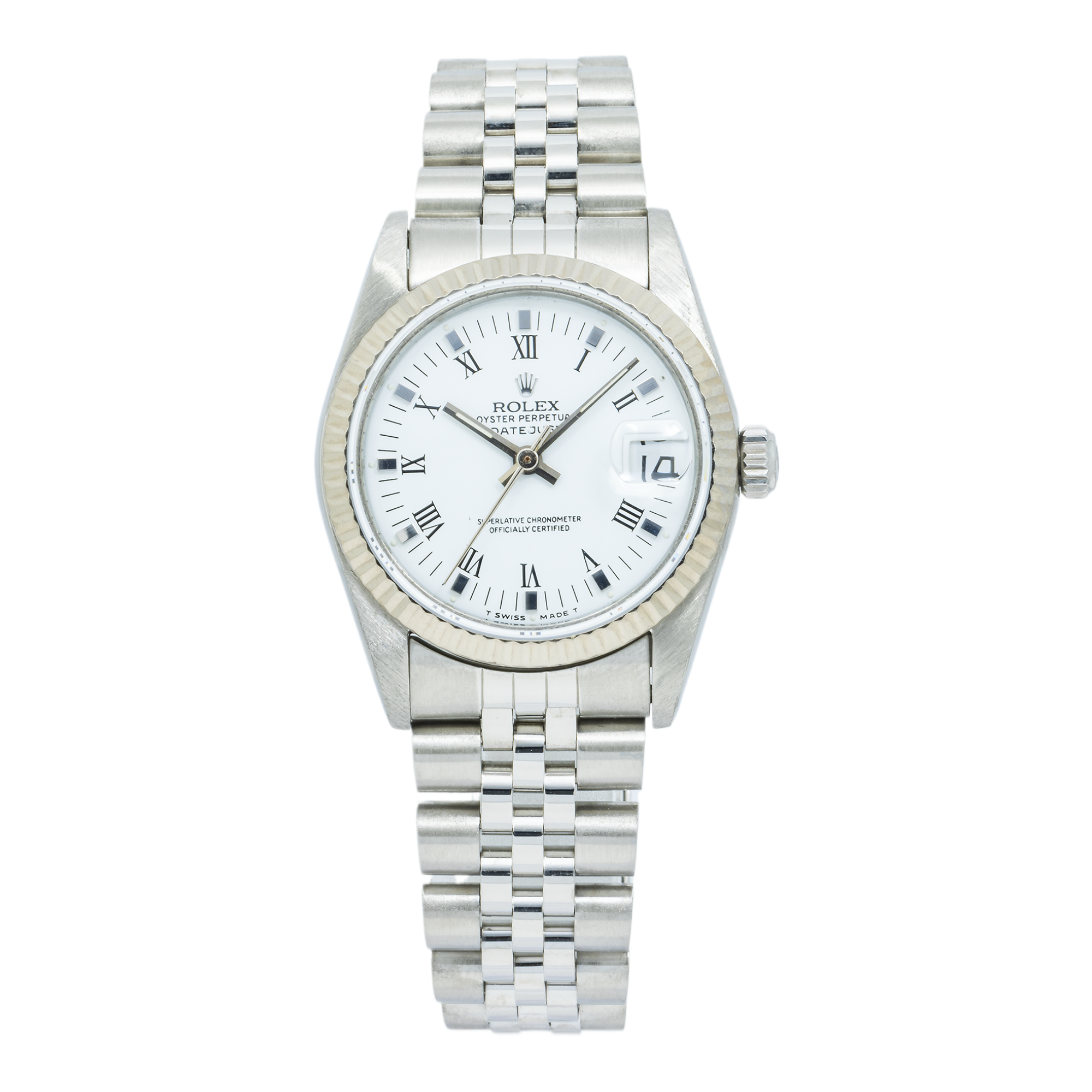 Rolex Datejust 31MM 68274 White Roman Dial White Gold Fluted Bezel Stainless Steel Jubilee Bracelet