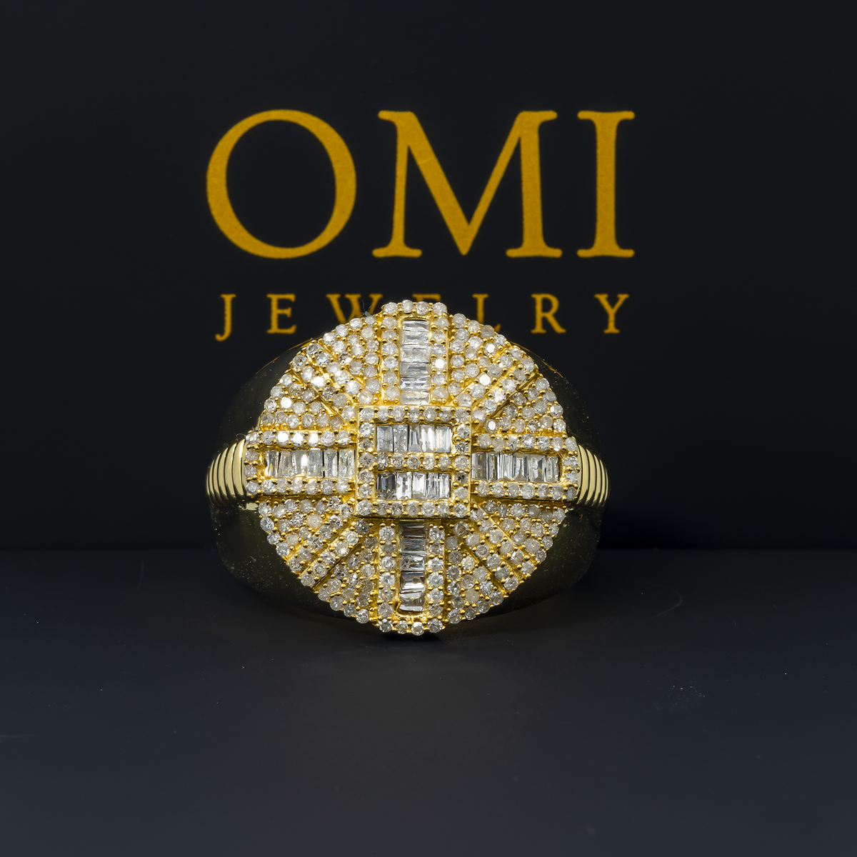 14K GOLD ROUND AND BAGUETTE DIAMOND STATEMENT RING 1.07 CT