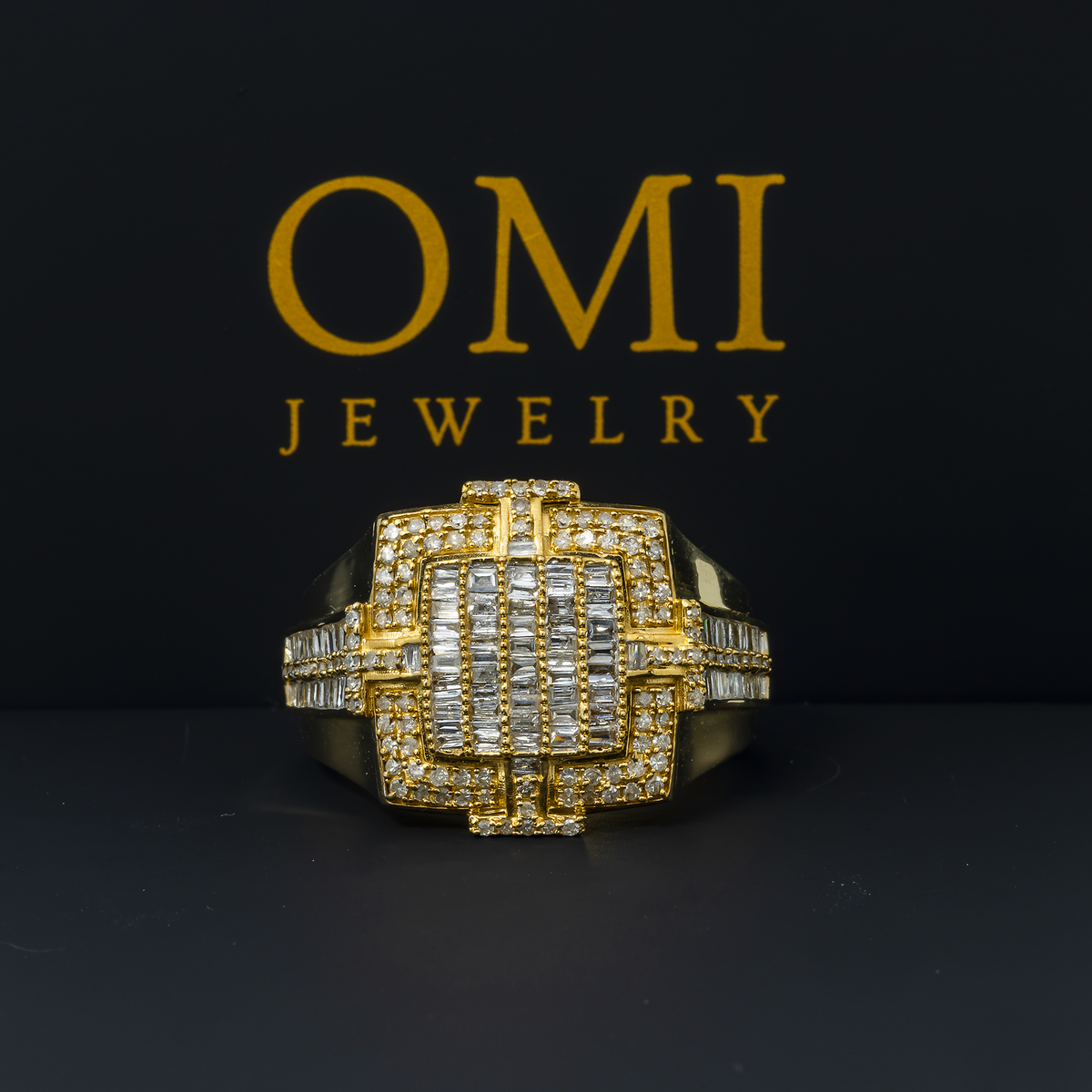 14K GOLD ROUND AND BAGUETTE DIAMOND SQUARE STATEMENT RING 1.01 CT