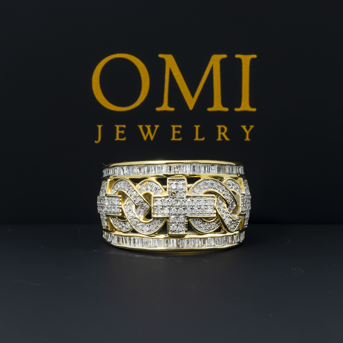 14K GOLD BAGUETTE DIAMOND INFINITY CROSS STATEMENT RING 1.00 CT
