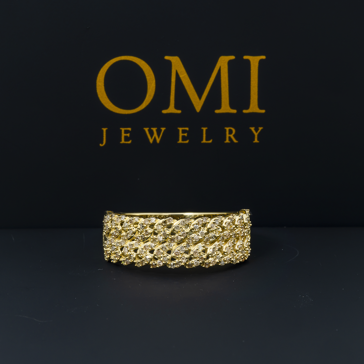 10K GOLD ROUND DIAMOND CUBAN LINK RING 0.45 CT