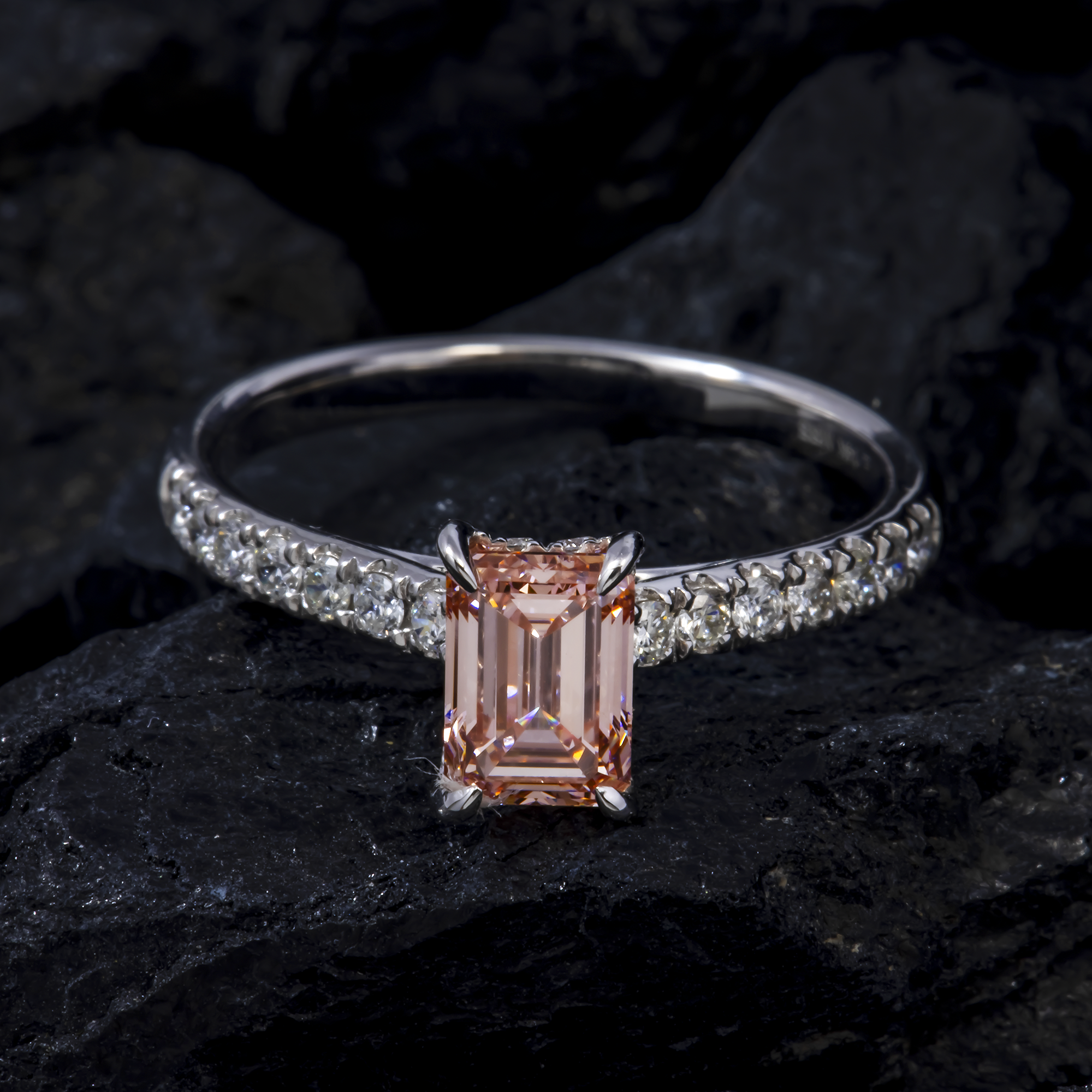 18K GOLD FANCY PINK EMERALD CUT LAB DIAMOND ENGAGEMENT RING 1.39 CTW