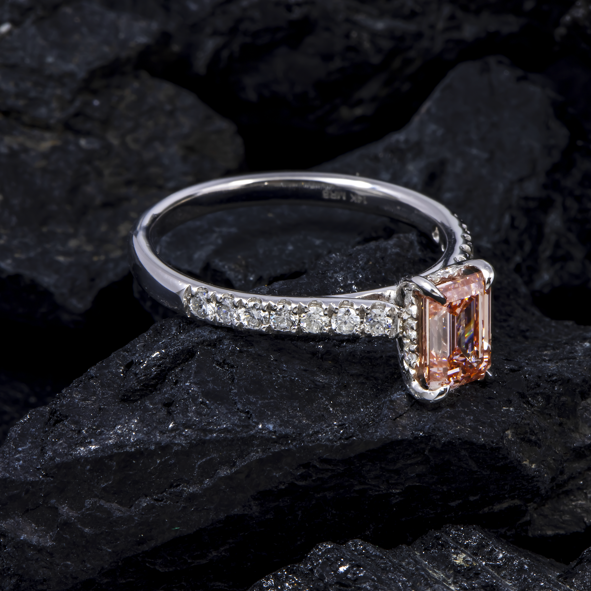 18K GOLD FANCY PINK EMERALD CUT LAB DIAMOND ENGAGEMENT RING 1.39 CTW