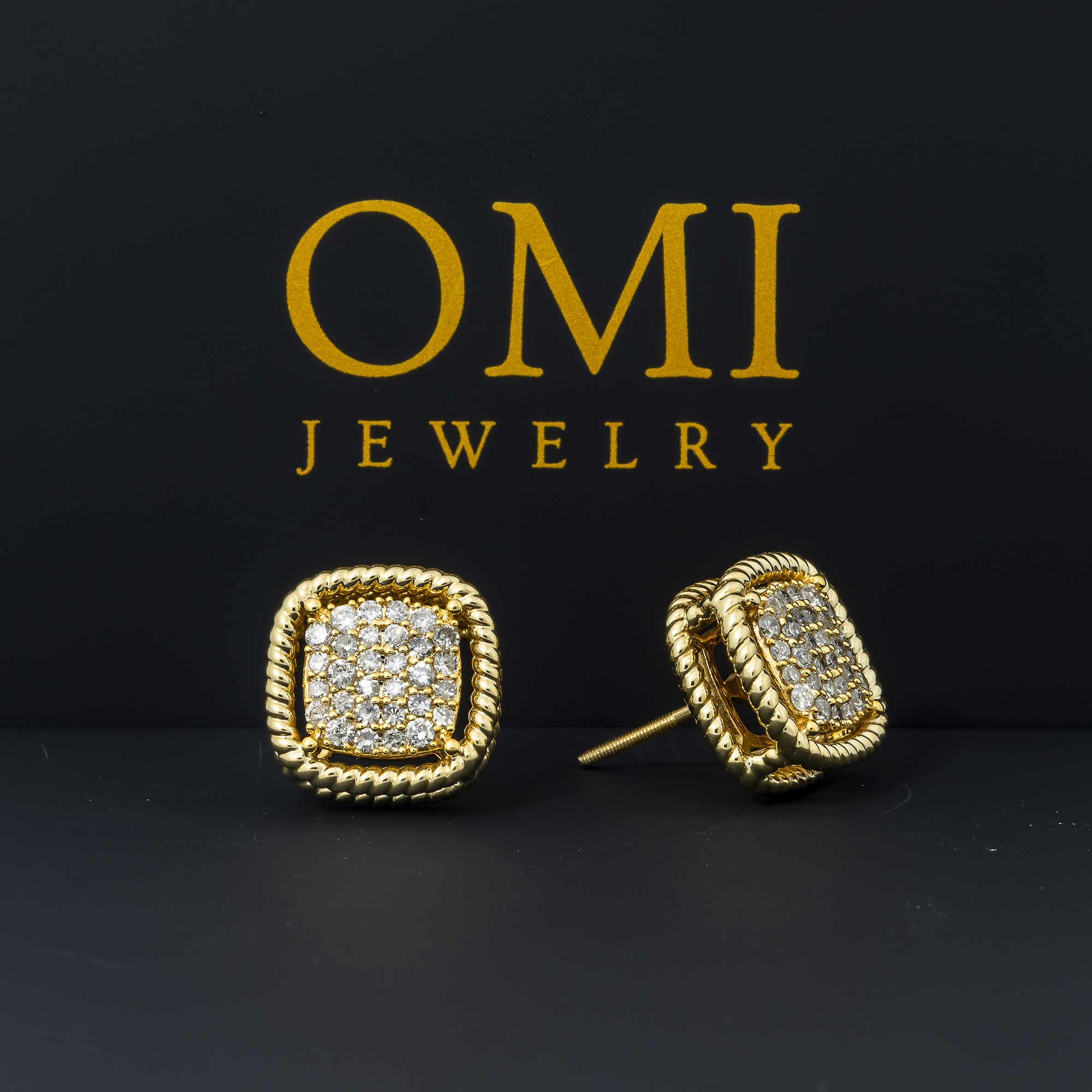 14K GOLD ROUND DIAMOND CLUSTER SQUARE SHAPE EARRINGS 0.50 CTW
