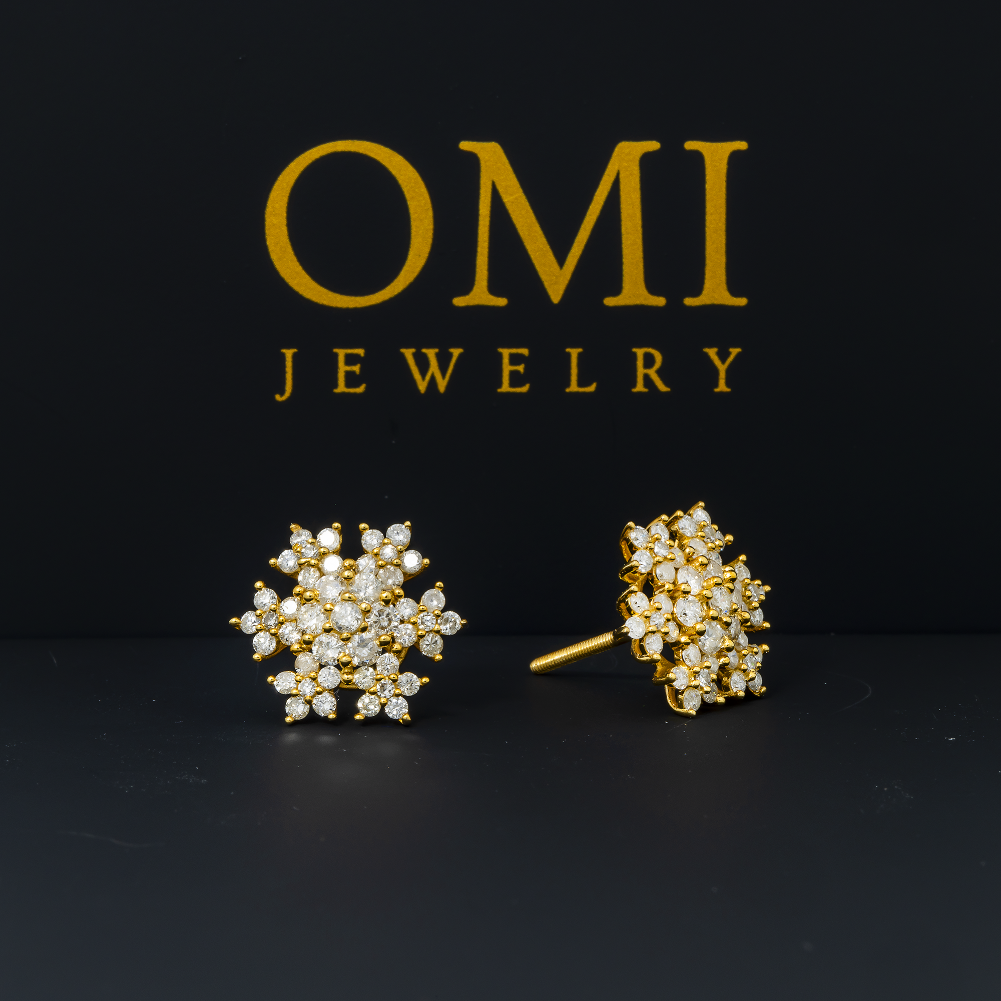 14K GOLD ROUND DIAMOND SNOWFLAKE EARRINGS 0.89 CTW