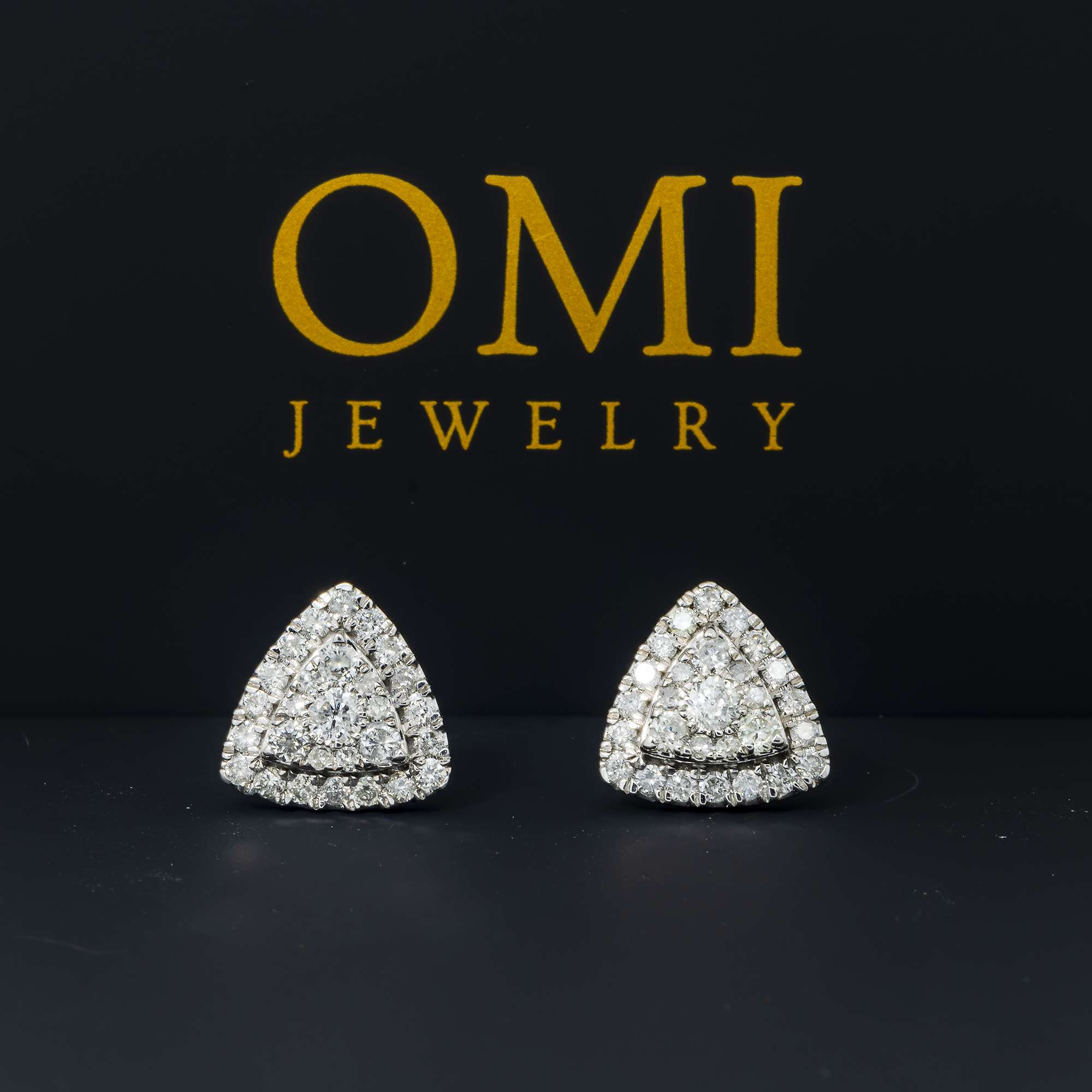 10K GOLD ROUND DIAMOND TRIANGLE SHAPE EARRINGS 1.00 CTW