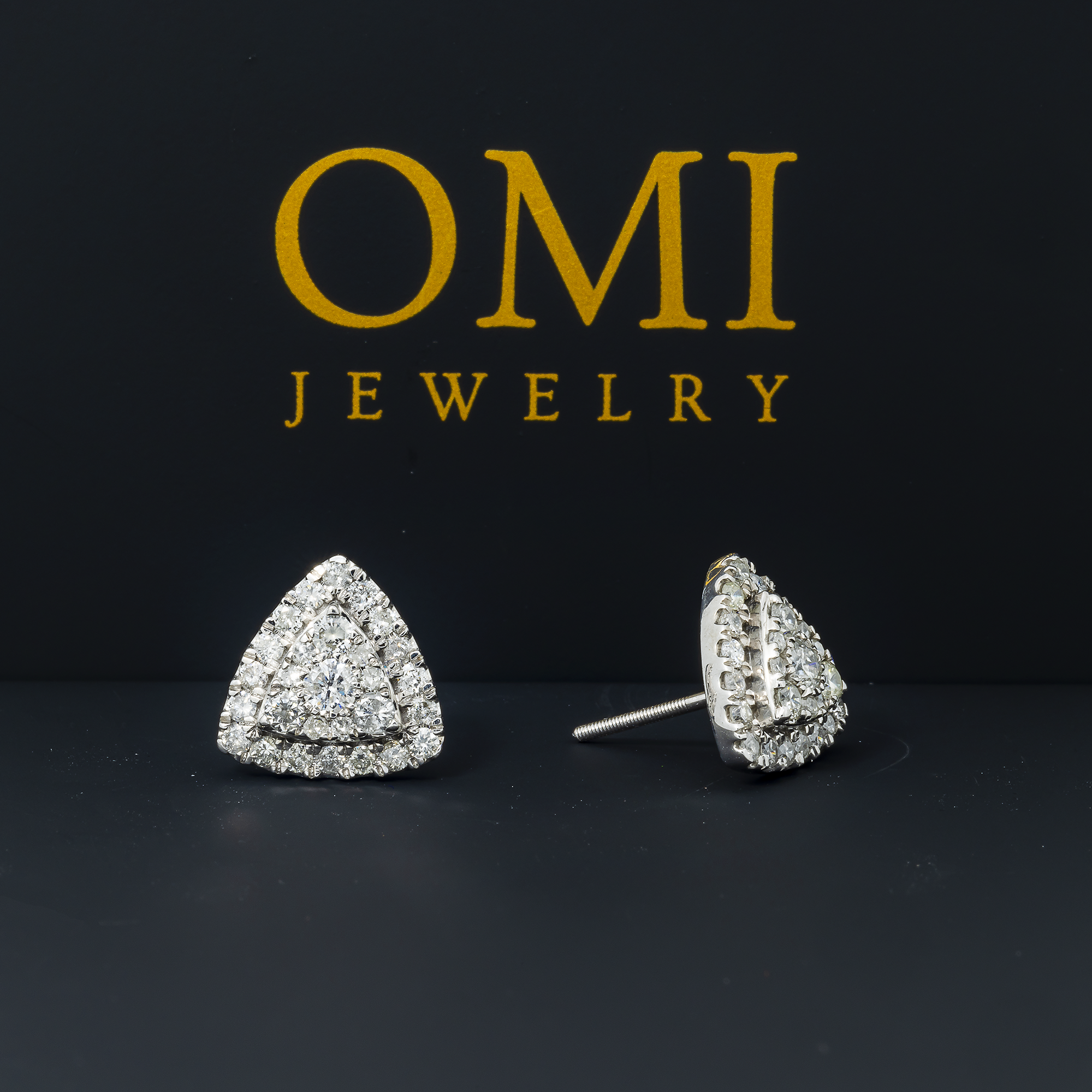 10K GOLD ROUND DIAMOND TRIANGLE SHAPE EARRINGS 1.00 CTW