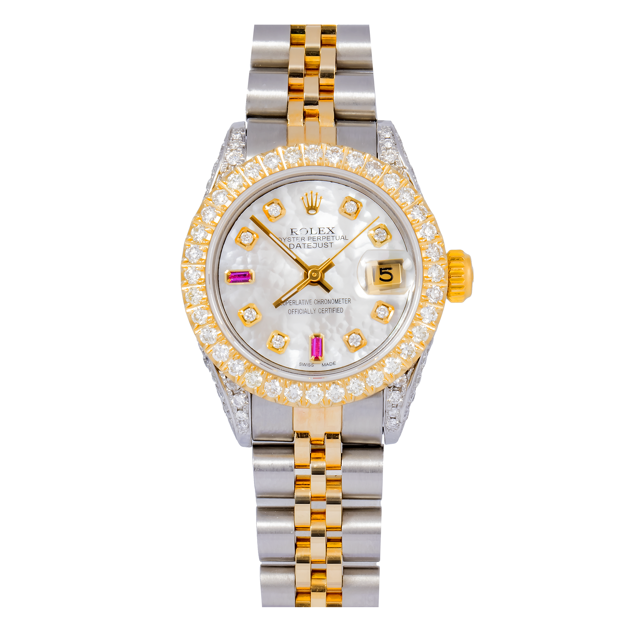 Rolex Datejust 26MM 6917 Mother of Pearl Diamond Dial Diamond Bezel Two Tone Jubilee Bracelet 2.75ct
