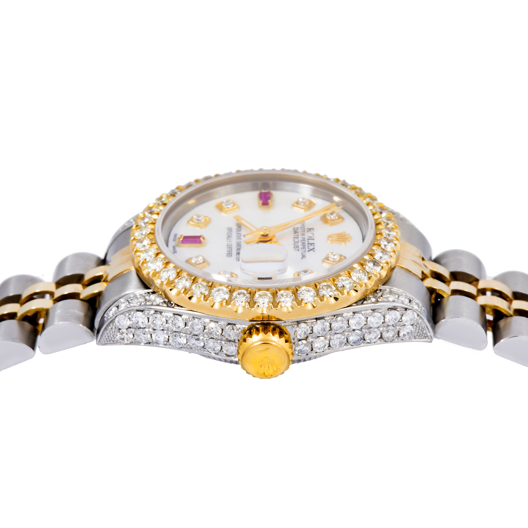 Rolex Datejust 26MM 6917 White Mother of Pearl Diamond Dial Diamond Bezel Two Tone Yellow Gold Jubilee Bracelet 2.75ct