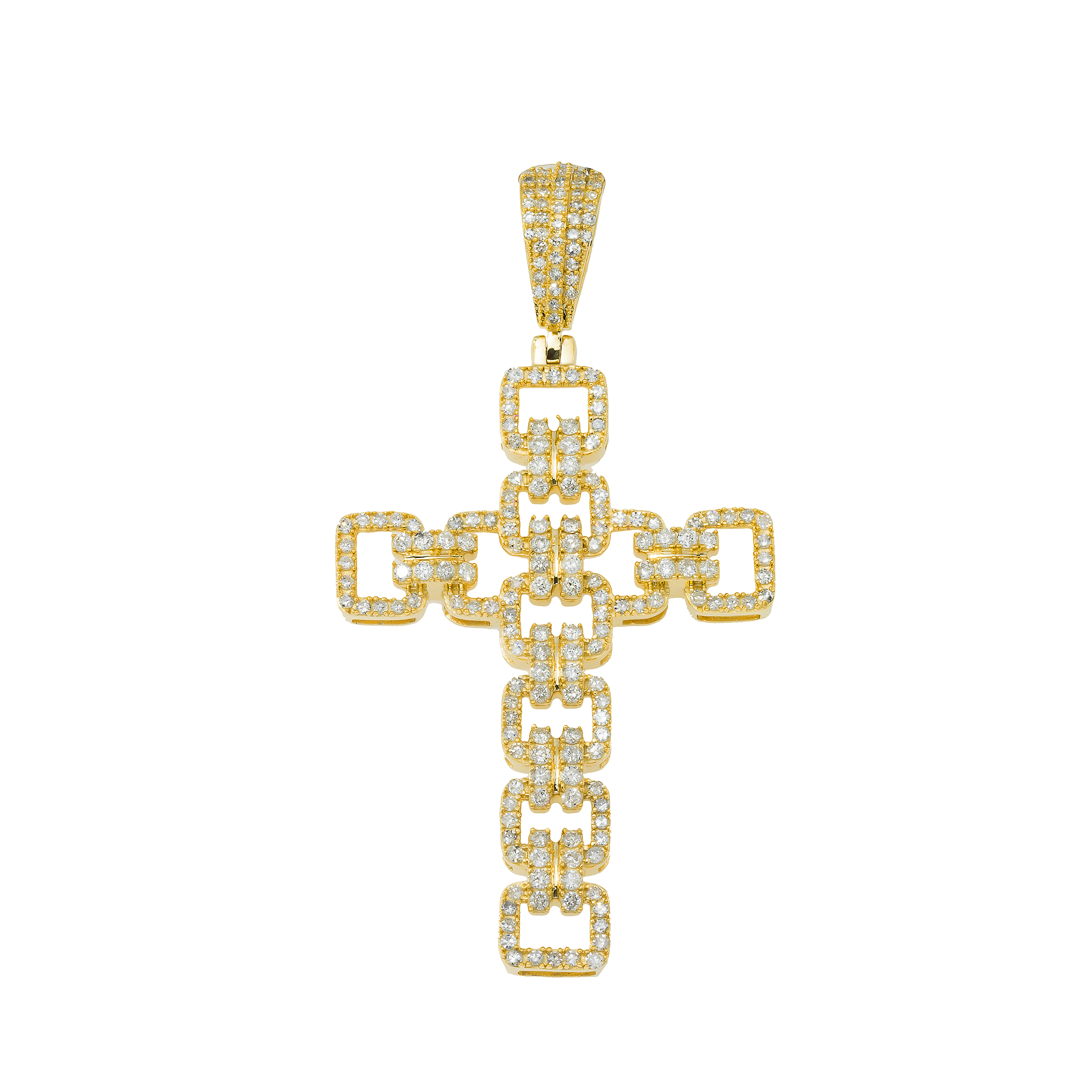 14K GOLD ROUND DIAMOND OPEN LINK CROSS PENDANT 1.54 CT