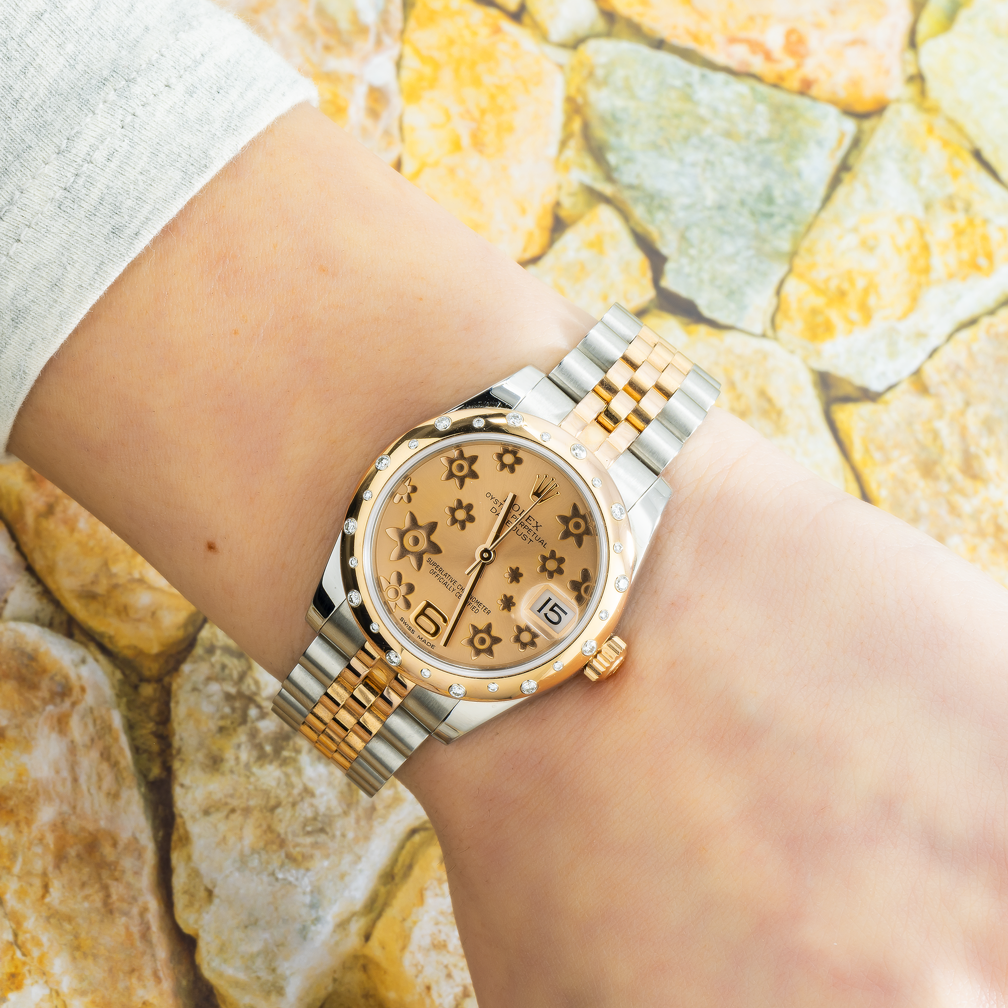 Rolex Datejust 31MM 178341 Champagne Floral Dial Diamond Bezel Two