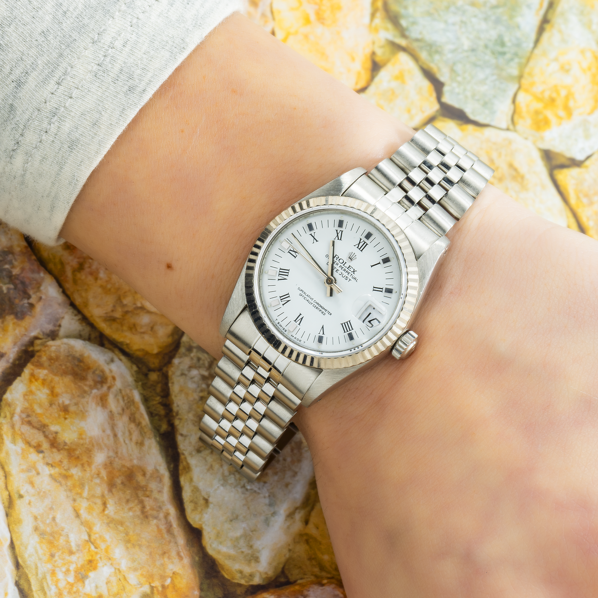 Rolex Datejust 31MM 68274 White Roman Dial Fluted Bezel Stainless Steel Jubilee Bracelet
