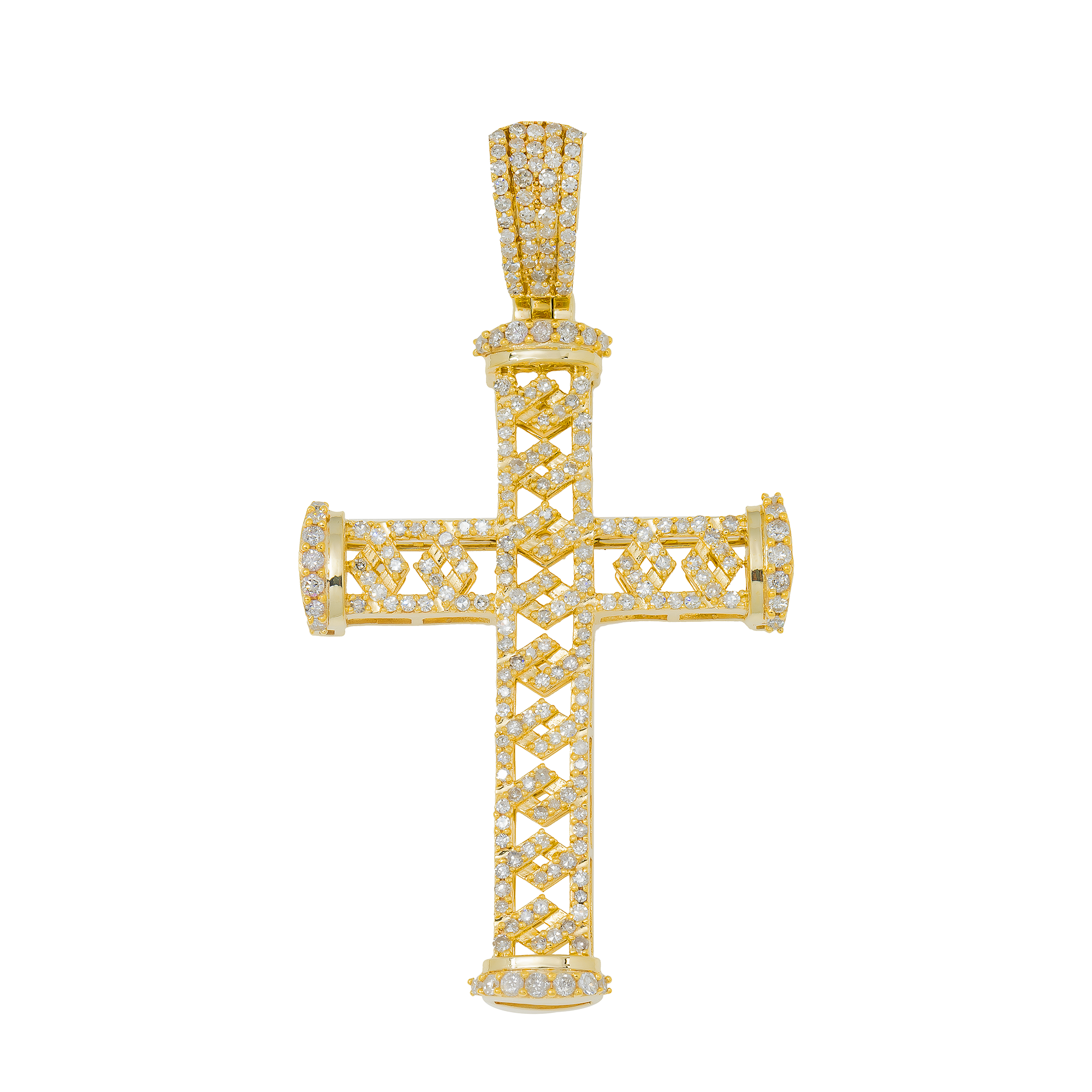 14K GOLD ROUND DIAMOND OPEN CROSS PENDANT 1.01 CT