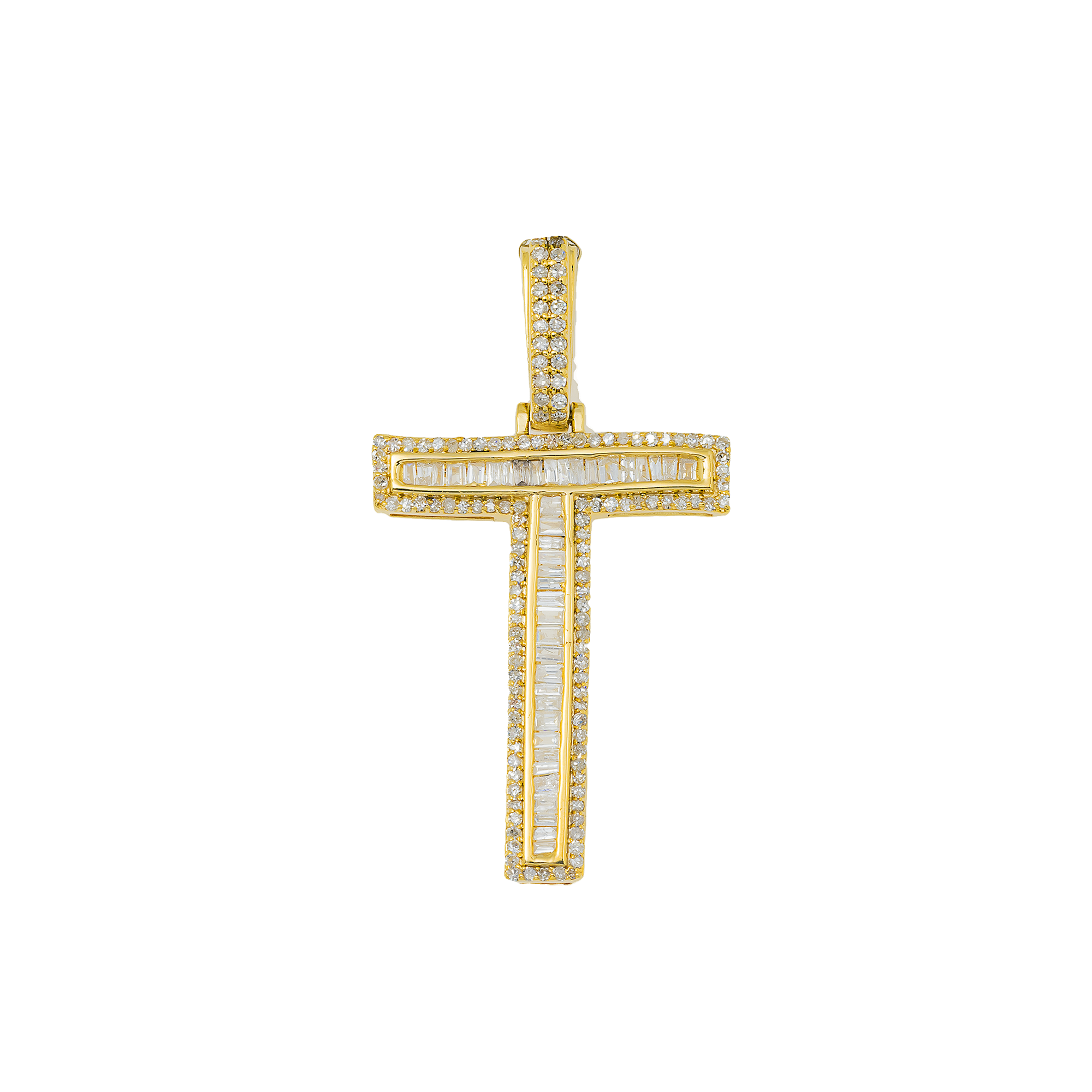 14K GOLD BAGUETTE AND ROUND DIAMOND INITIAL T PENDANT 0.55 CT