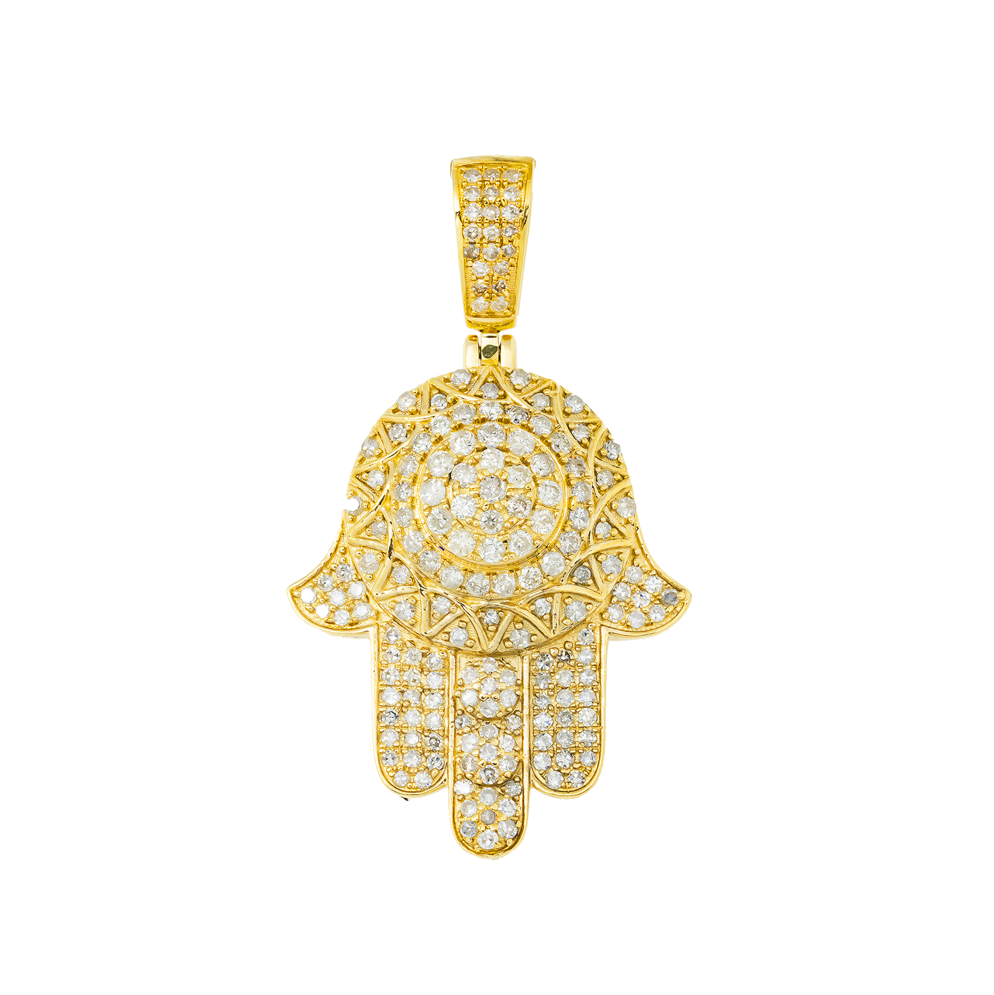 14K GOLD ROUND DIAMOND CLUSTER HAMSA PENDANT 1.04 CT
