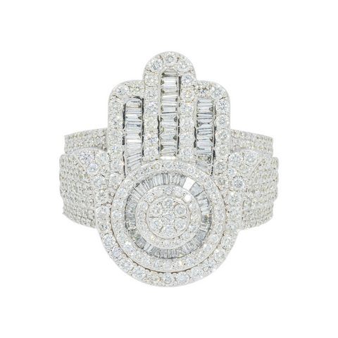 10K GOLD ROUND AND BAGUETTE DIAMOND HAMSA STATEMENT RING 3.18 CT