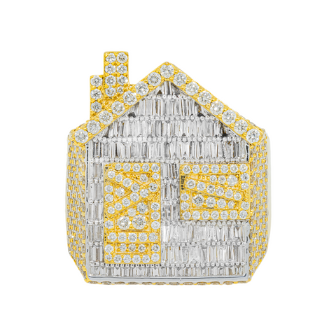 10K GOLD ROUND AND BAGUETTE DIAMOND TRAP HOUSE STATEMENT RING 4.14 CT