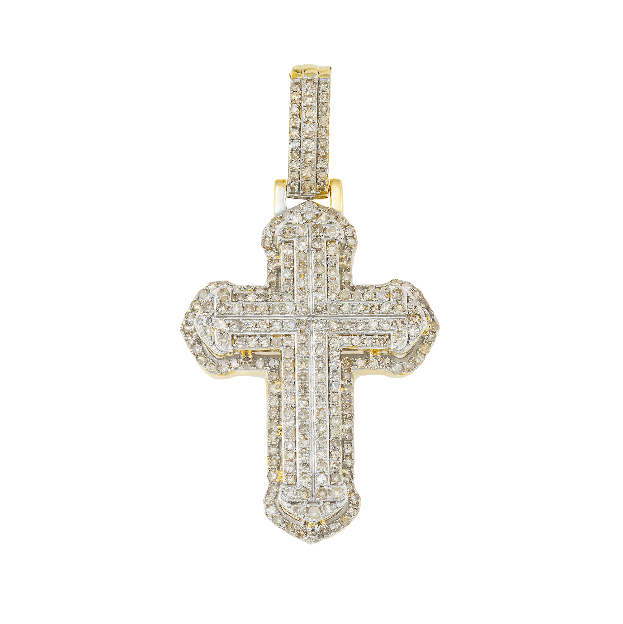 14K GOLD ROUND DIAMOND CROSS PENDANT 1.33 CT