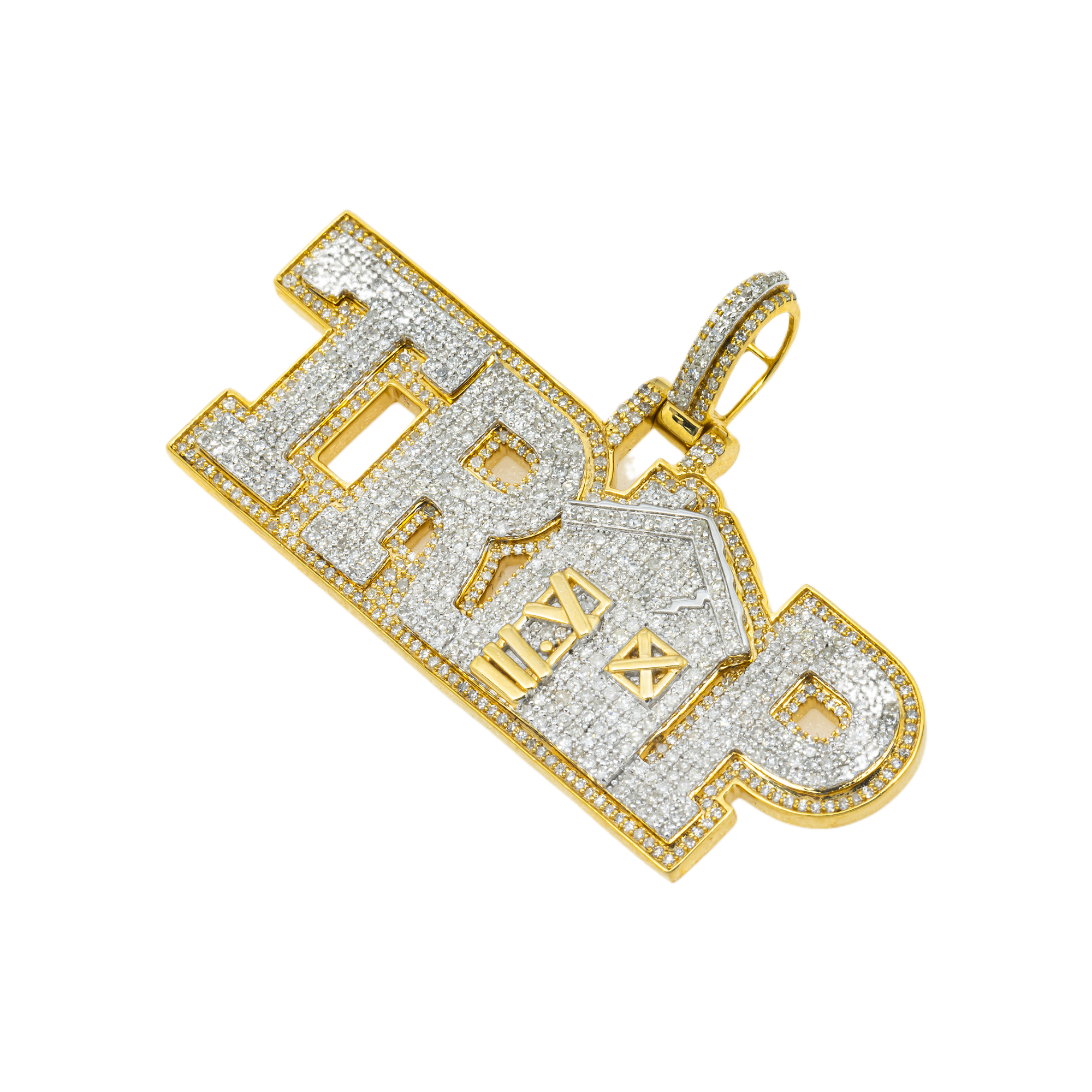 10K GOLD DIAMOND TRAP HOUSE WORD PENDANT 2.09 CT