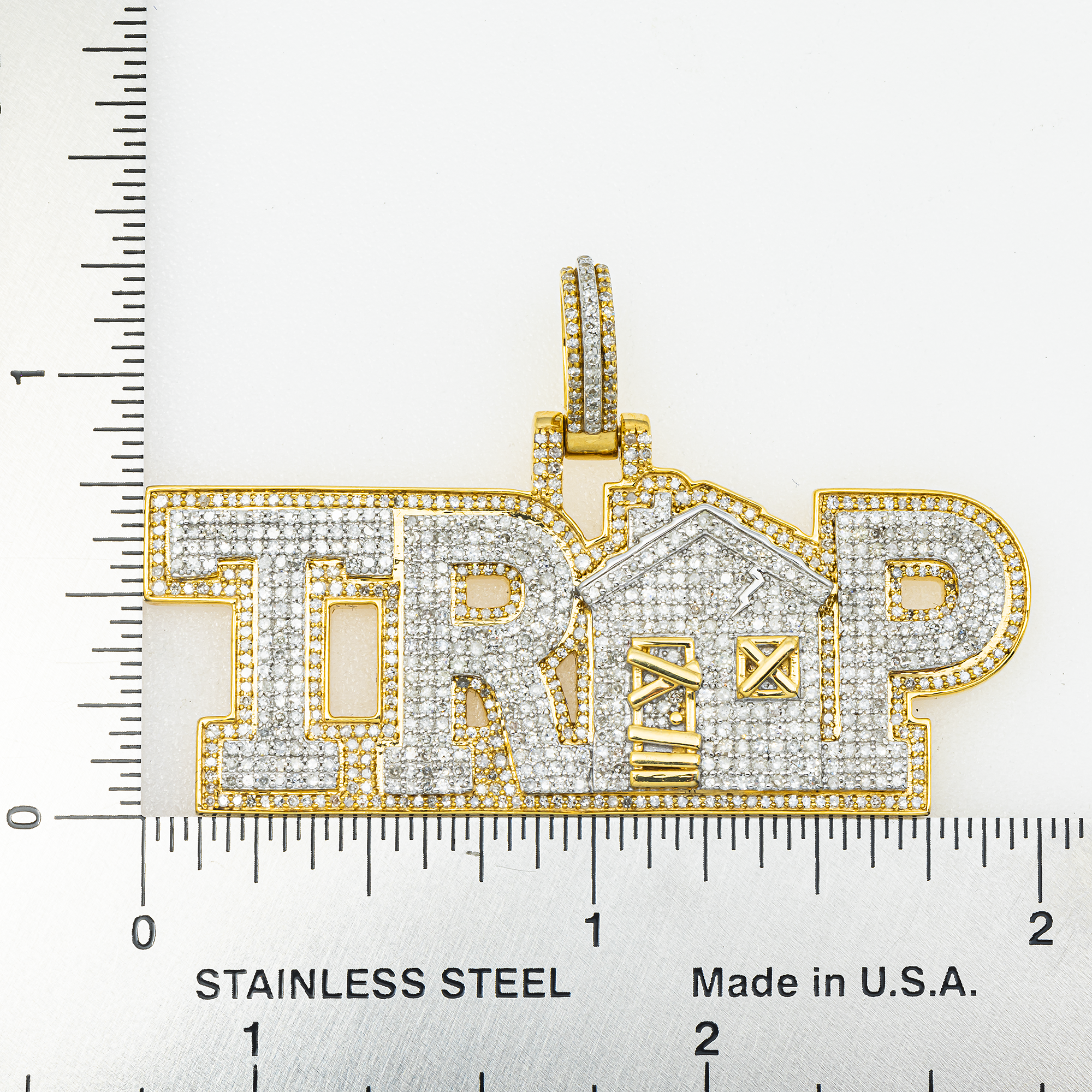 10K GOLD DIAMOND TRAP HOUSE WORD PENDANT 2.09 CT