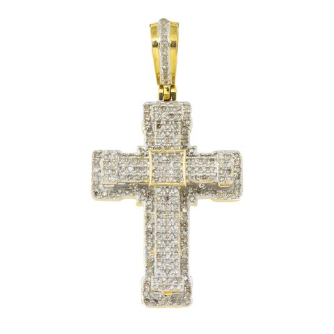 10K GOLD ROUND DIAMOND CROSS PENDANT 0.73 CT