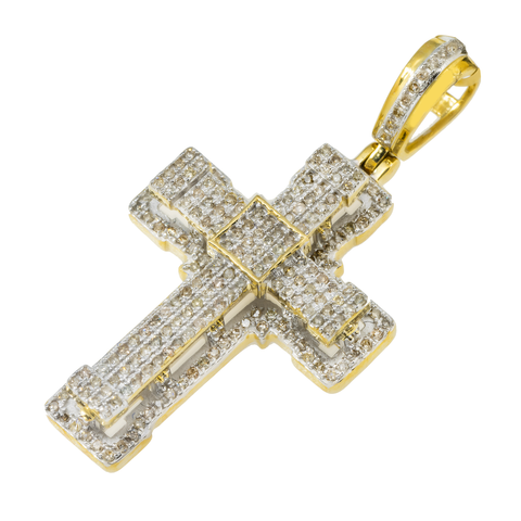 10K GOLD ROUND DIAMOND CROSS PENDANT 0.73 CT