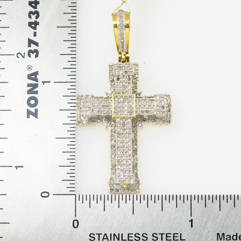 10K GOLD ROUND DIAMOND CROSS PENDANT 0.73 CT