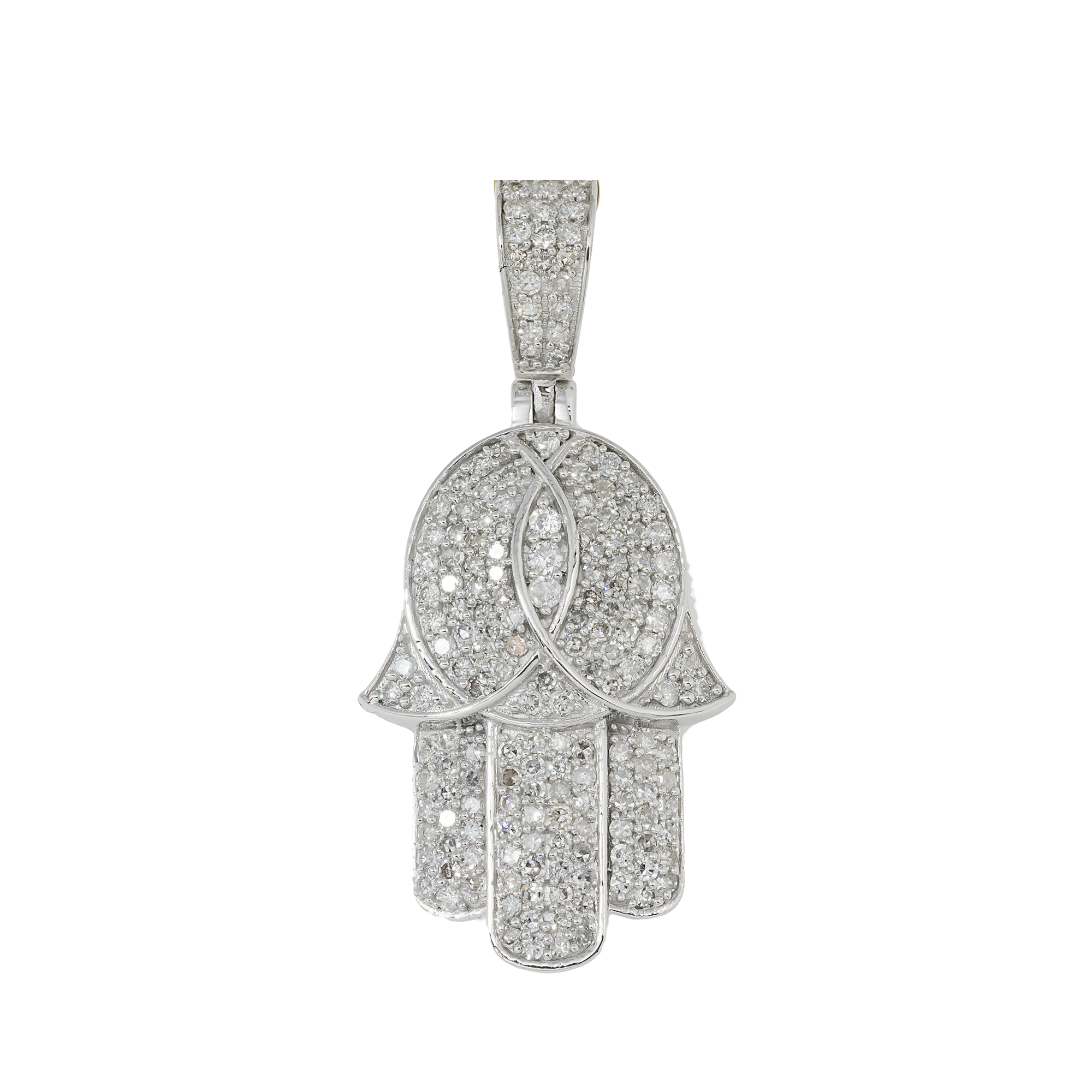 14K GOLD ROUND DIAMOND CLUSTER HAMSA PENDANT 0.91 CT