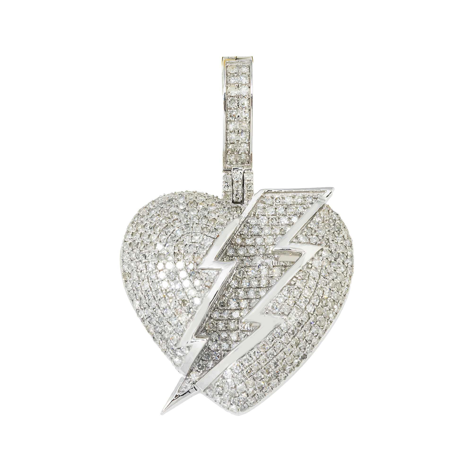 14K GOLD DIAMOND HEART WITH LIGHTNING BOLT PENDANT 1.75 CT