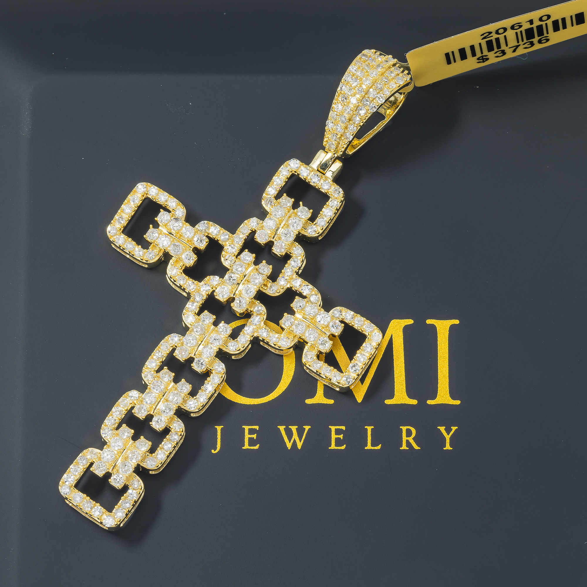 14K GOLD ROUND DIAMOND OPEN LINK CROSS PENDANT 1.54 CT