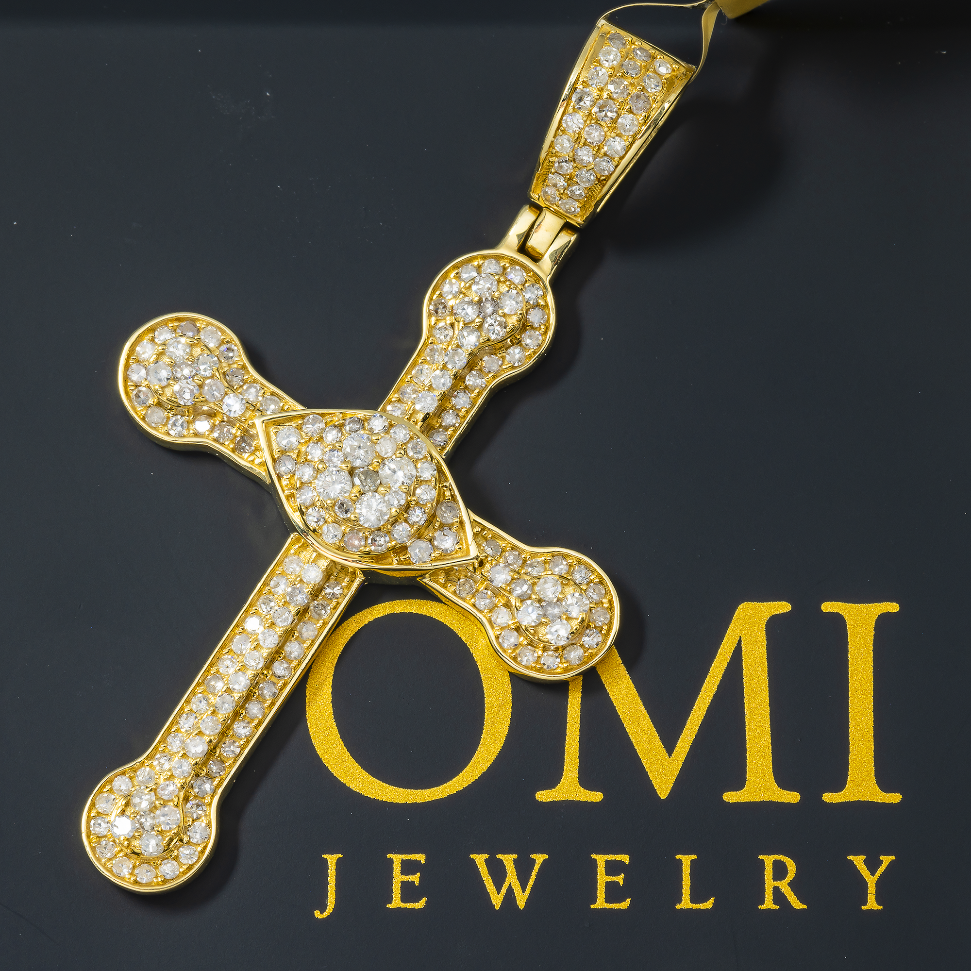 14K GOLD ROUND DIAMOND CROSS WITH EYE PENDANT 0.87 CT