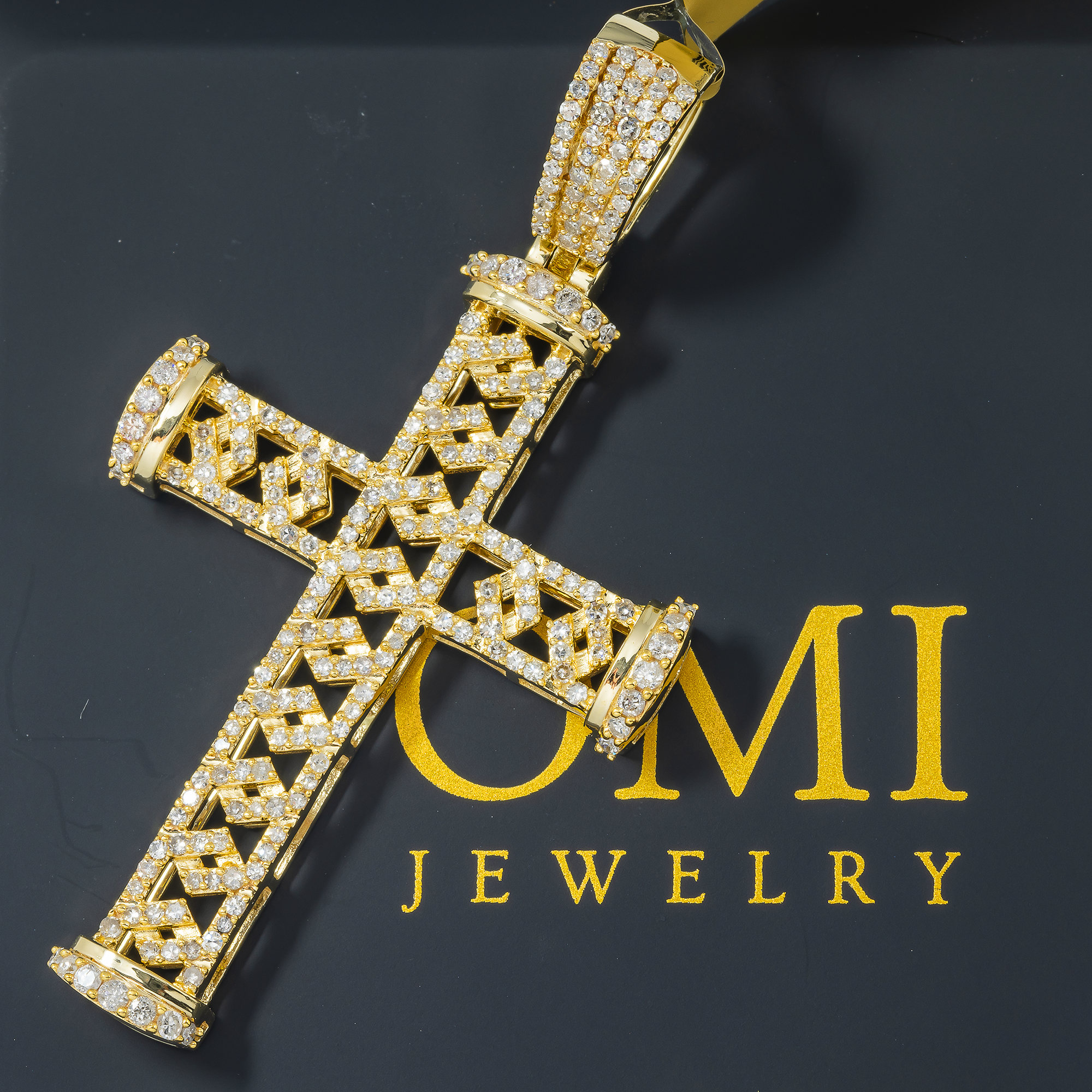 14K GOLD ROUND DIAMOND OPEN CROSS PENDANT 1.01 CT